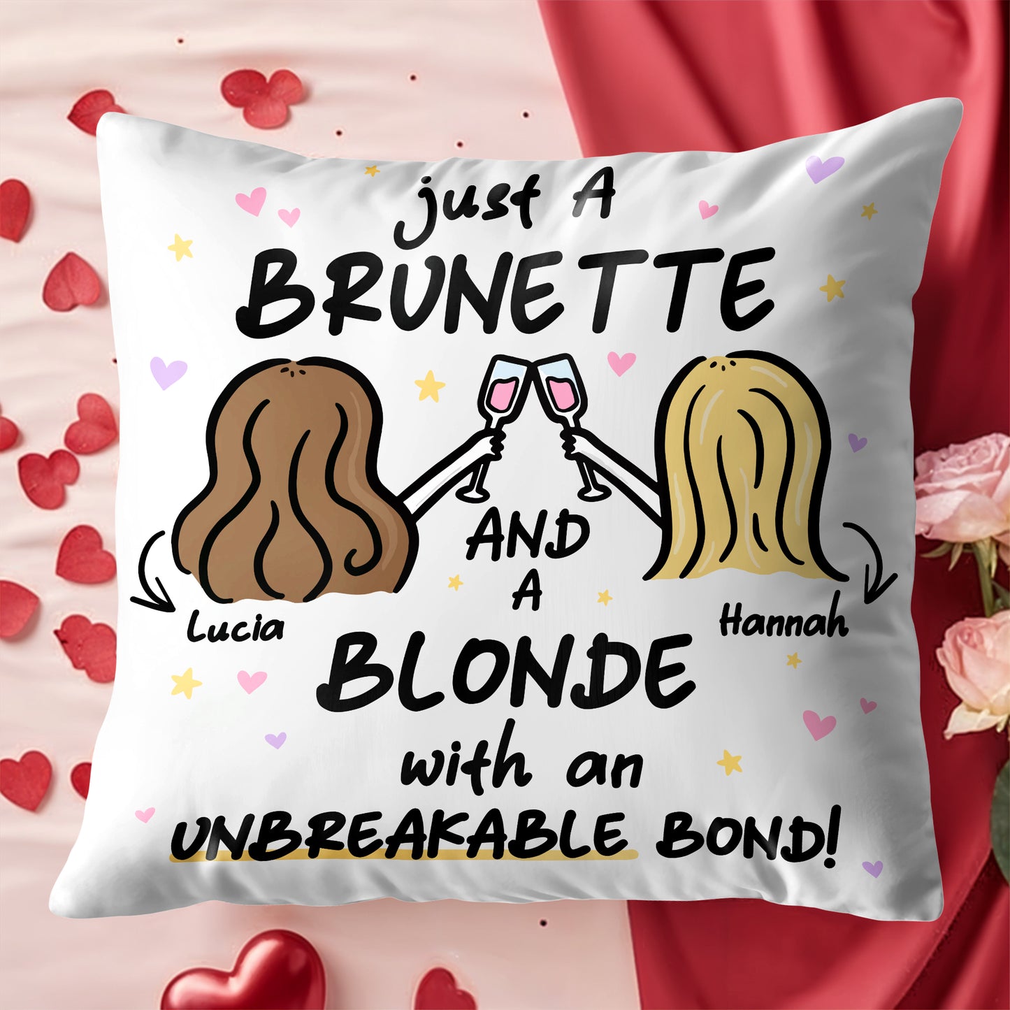 Brunette And Blonde With An Unbreakable Bond Pillow