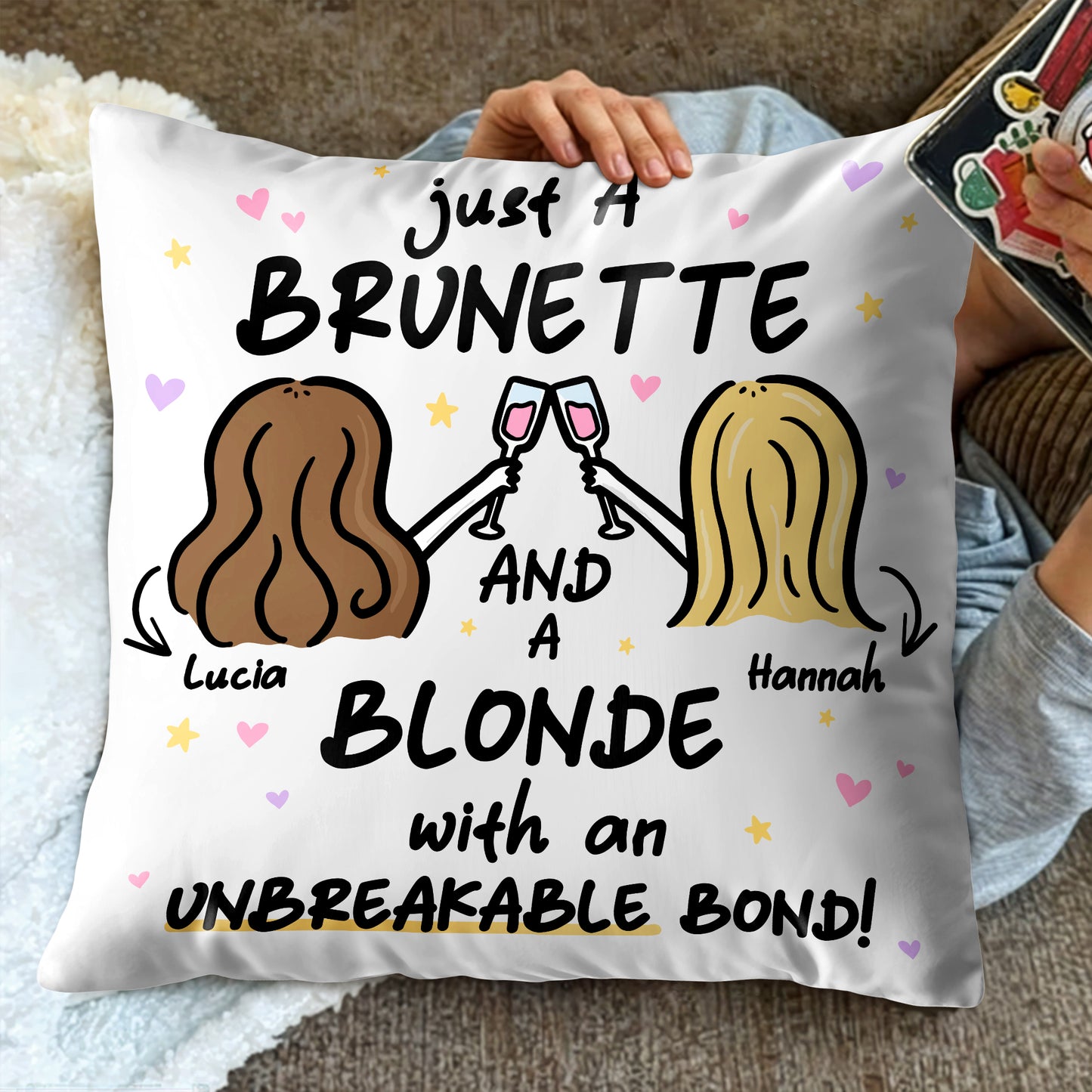 Brunette And Blonde With An Unbreakable Bond Pillow
