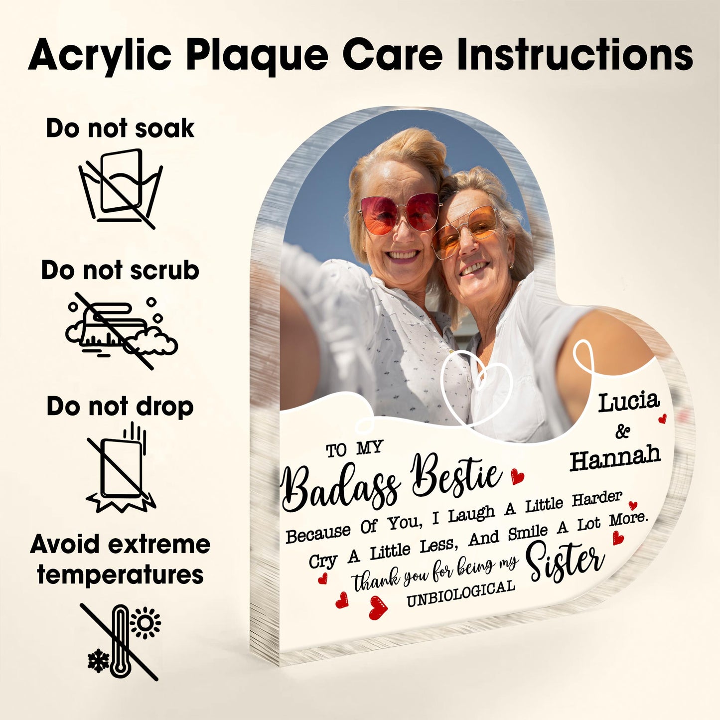 Laugh Harder Smile More Unbiological Sisters Heart Plaque