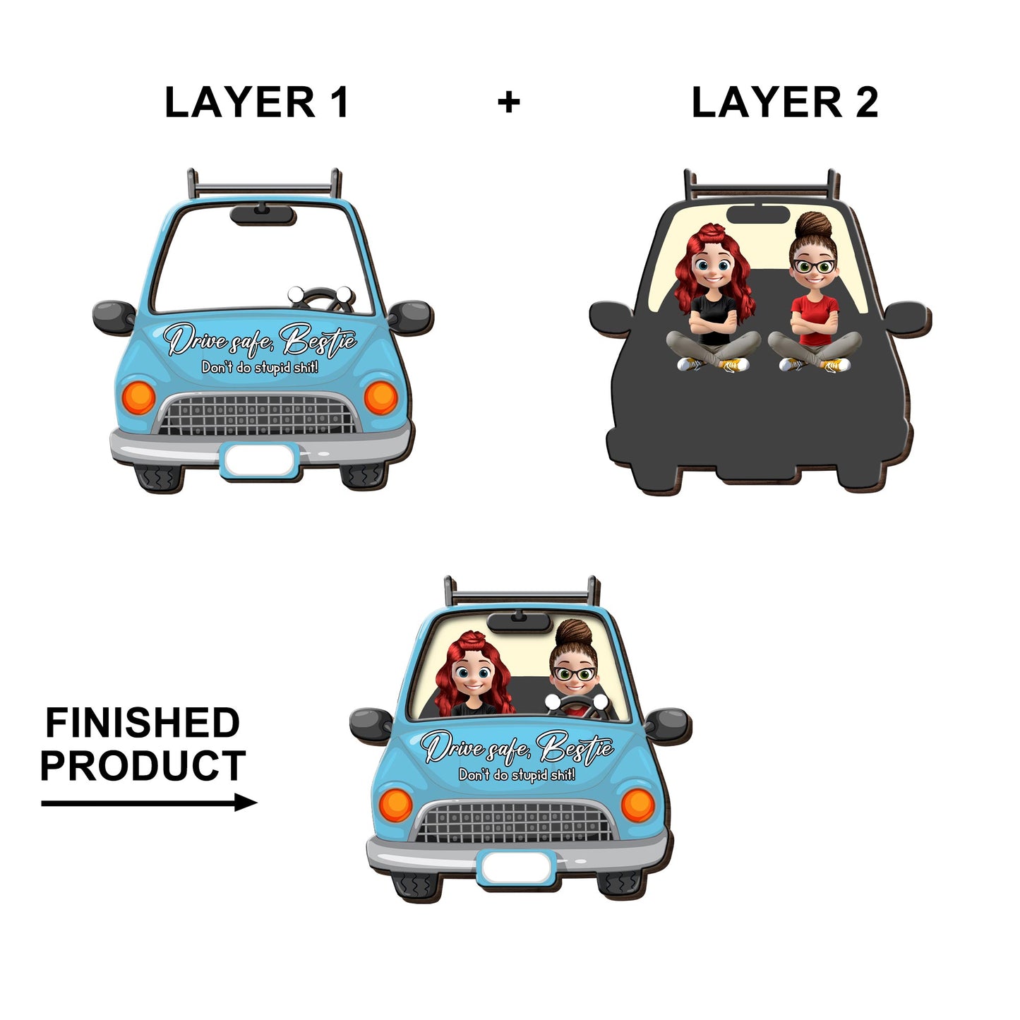 Drive Safe Bestie, Don’t Do Stupid Sh!t - Personalized Custom Shaped Car Visor Clip - BST156_VIS