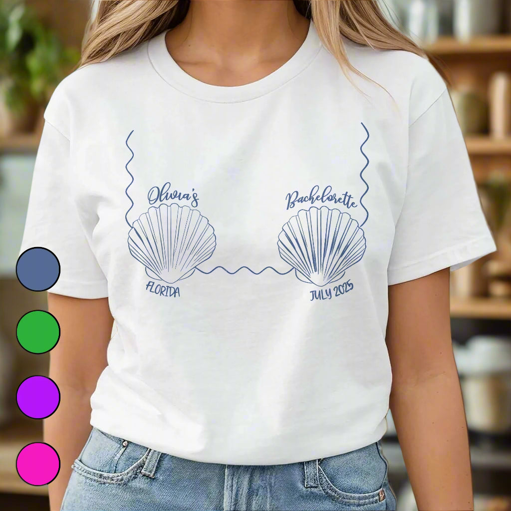 Coquillages et vagues pour enterrement de vie de jeune fille à la plage – T-shirt et sweat à capuche unisexe personnalisé – BST173_WBAS
