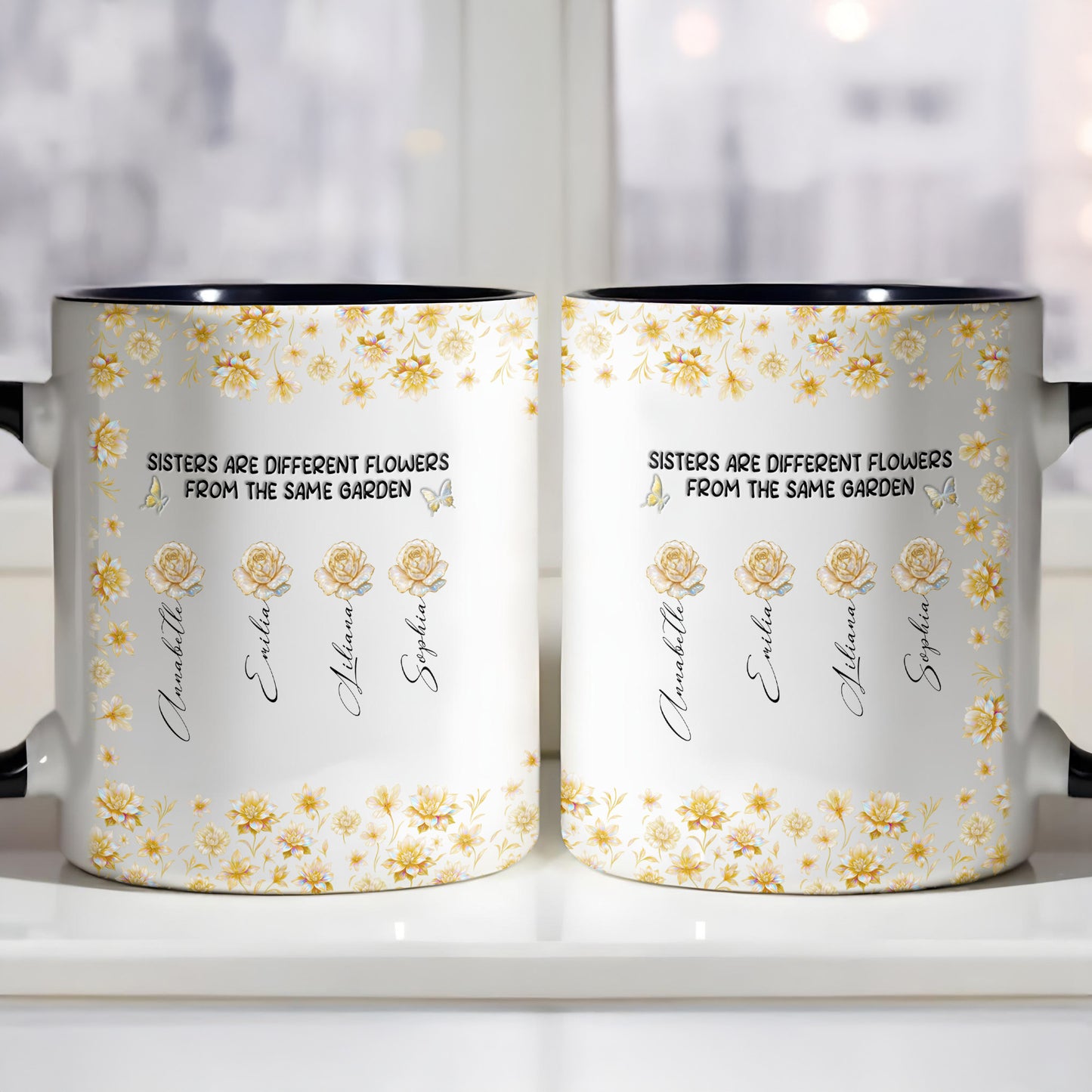 Hermanas son flores diferentes del mismo jardín - Taza personalizada con acento - BST196_AMUG