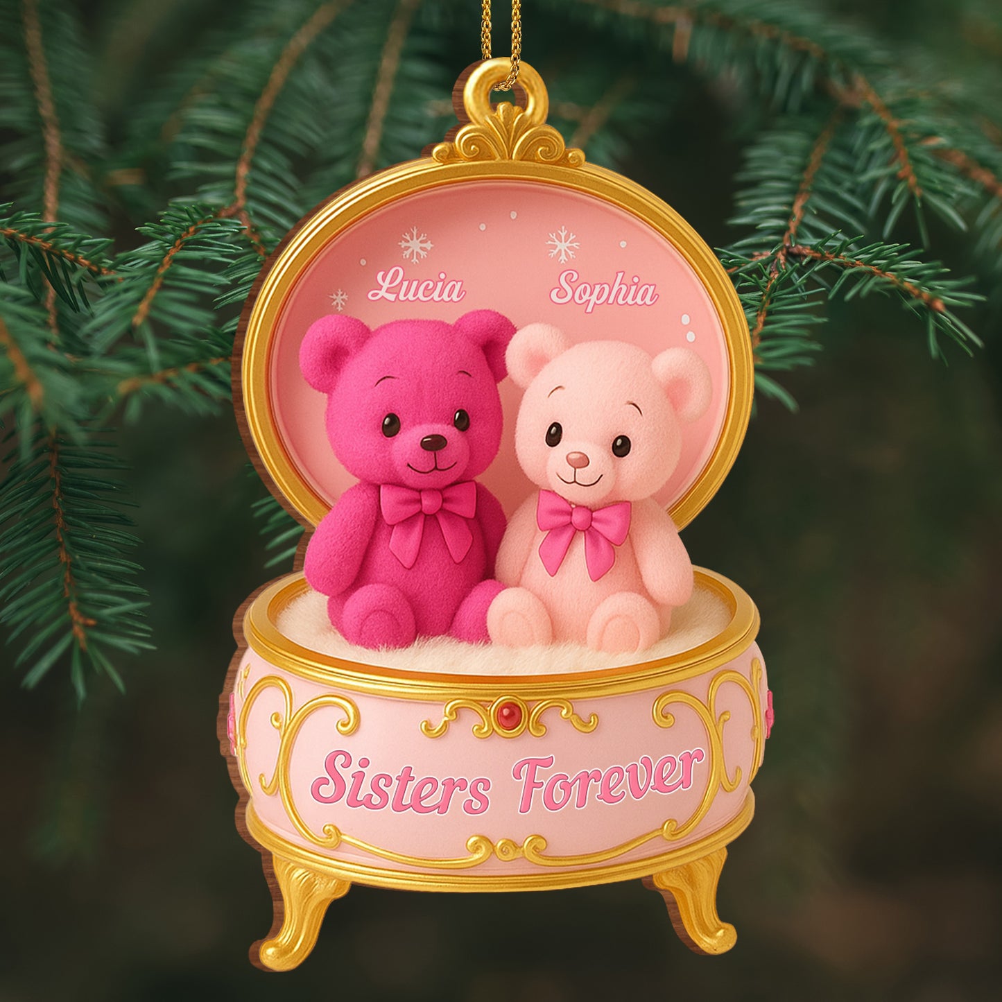 Sister Forever Teddy Bears Music Box - Personalized Custom Wood Ornament, Custom Shaped - BST203_WDO