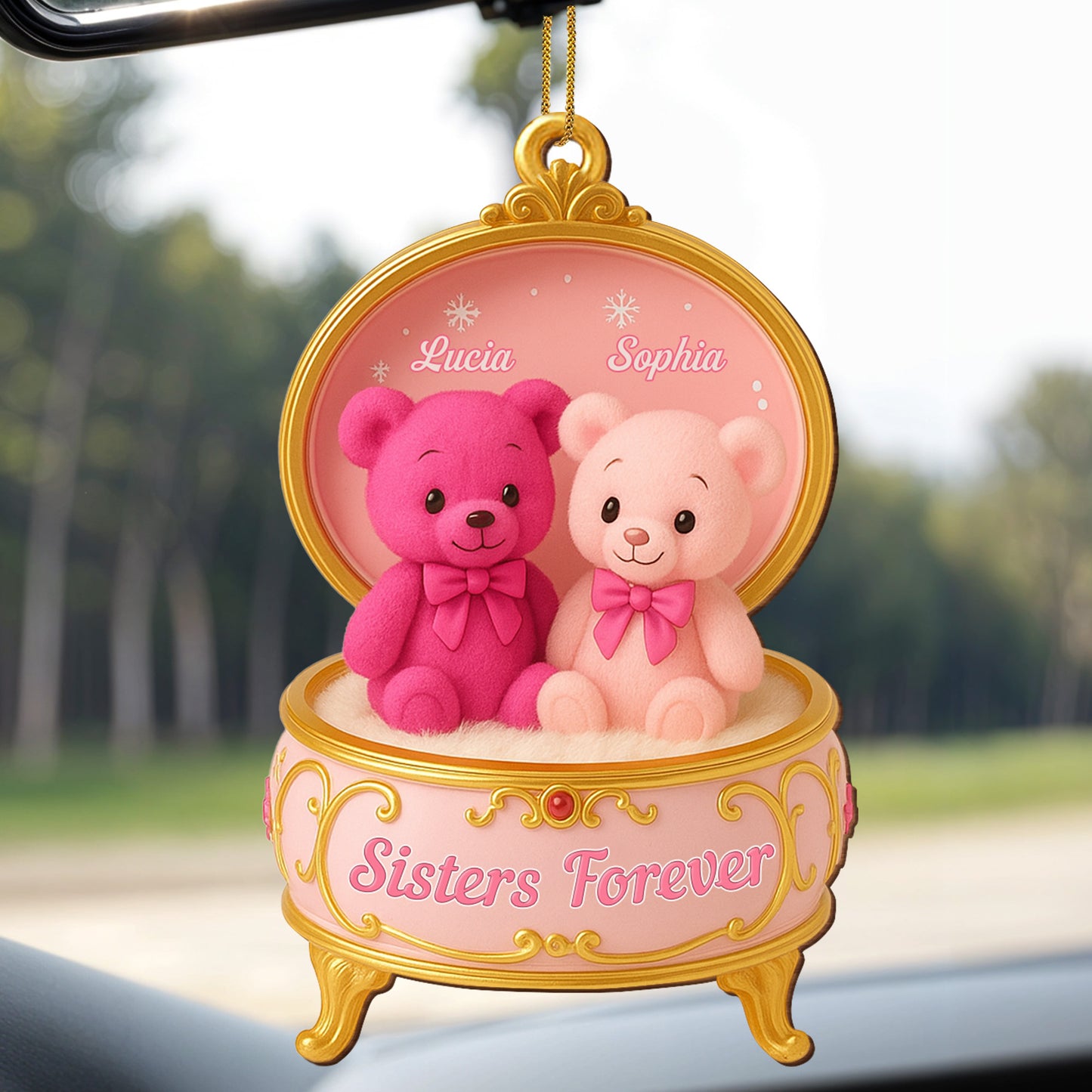 Sister Forever Teddy Bears Music Box - Personalized Custom Wood Ornament, Custom Shaped - BST203_WDO