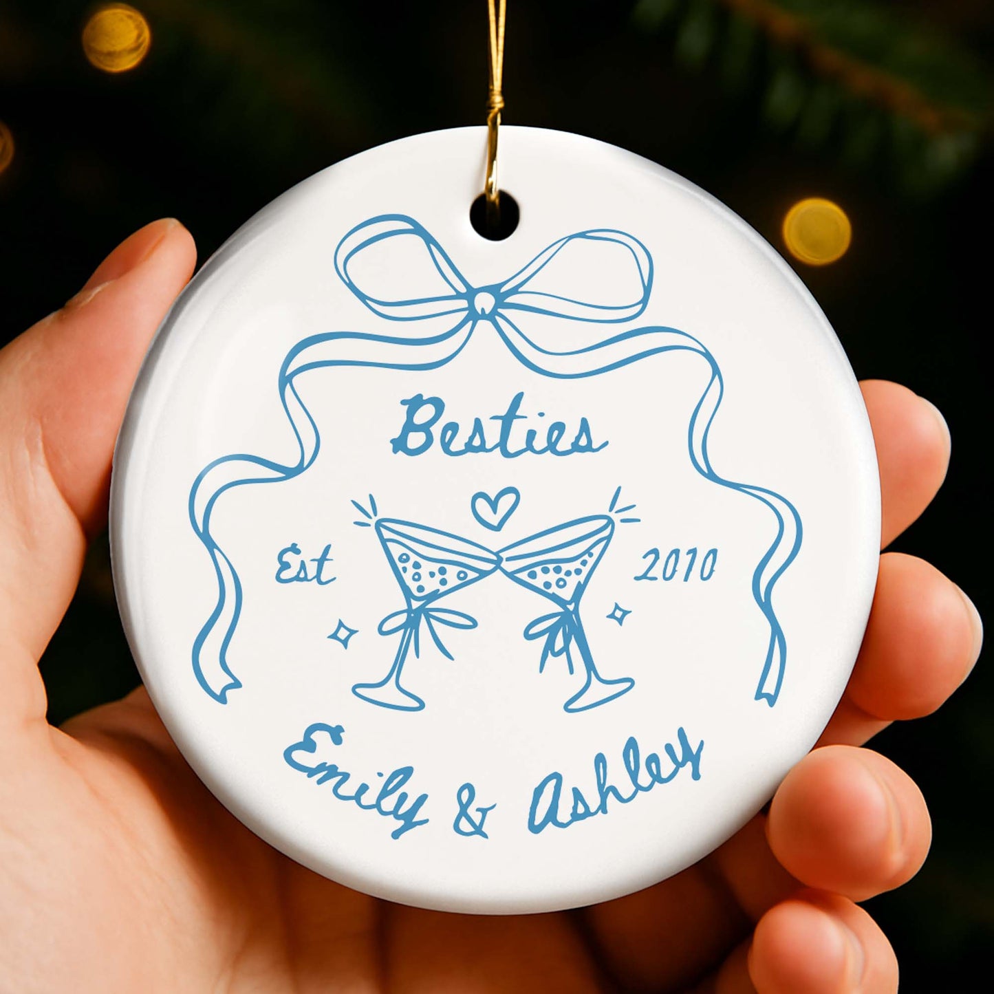 Besties Est Martini Glasses and Bow Ornament