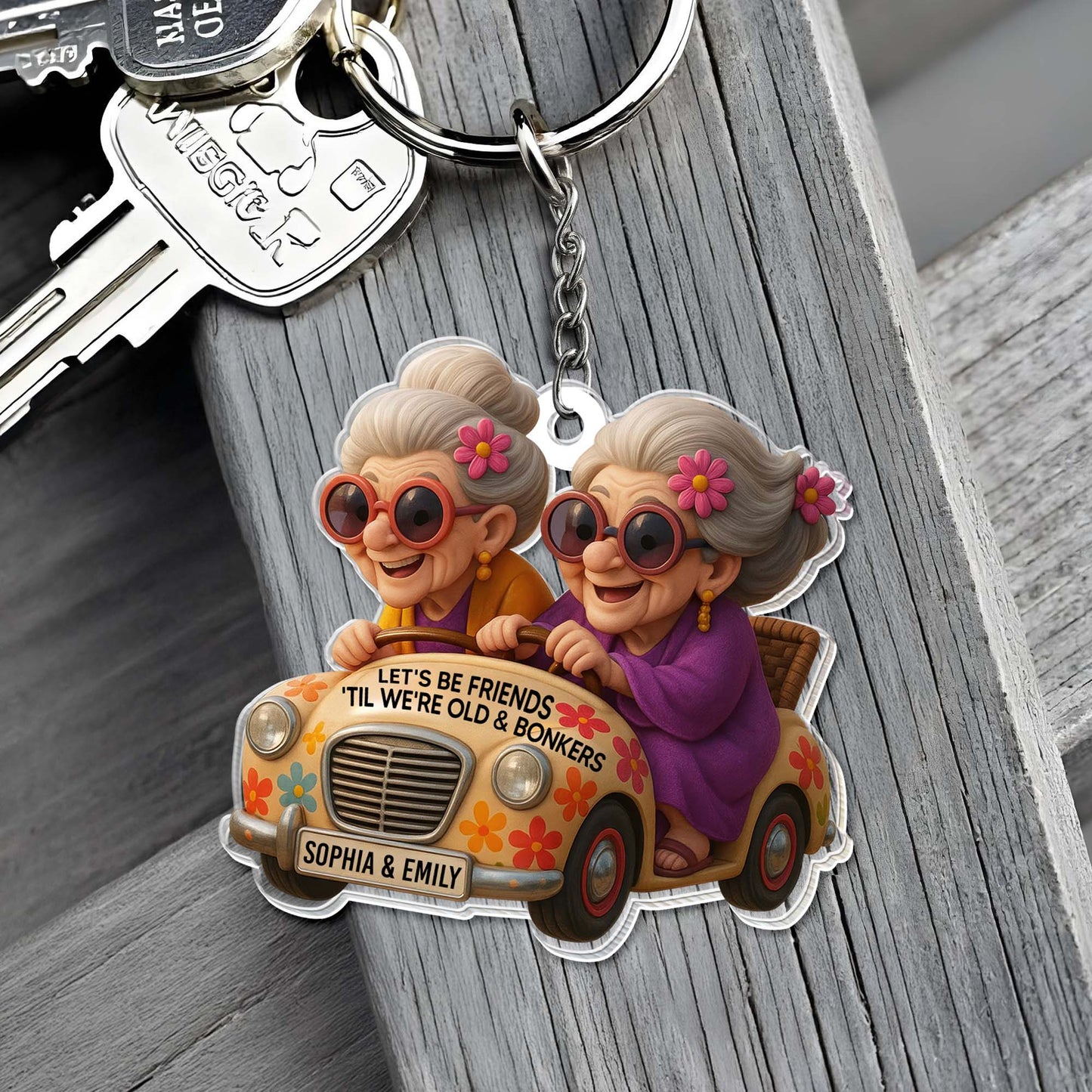 Let's Be Friends 'Til We're Old and Bonkers, Cartoon Elderly Women And Retro Car