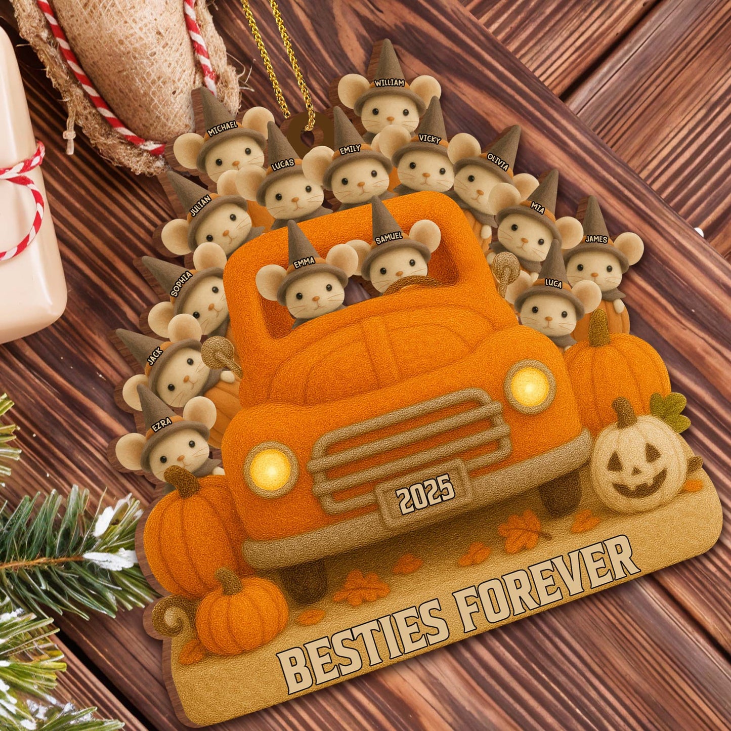 Besties Forever With Cute Mice And Pumpkin Truck