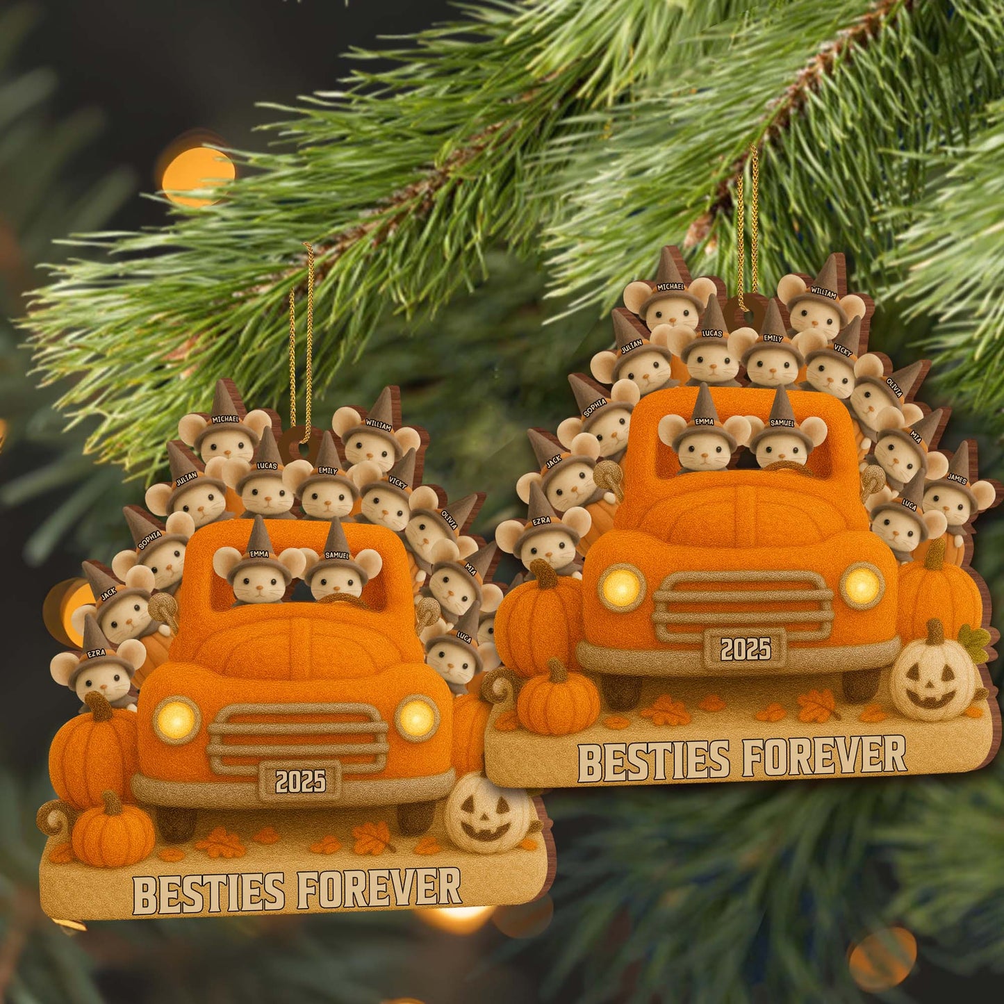 Besties Forever With Cute Mice And Pumpkin Truck
