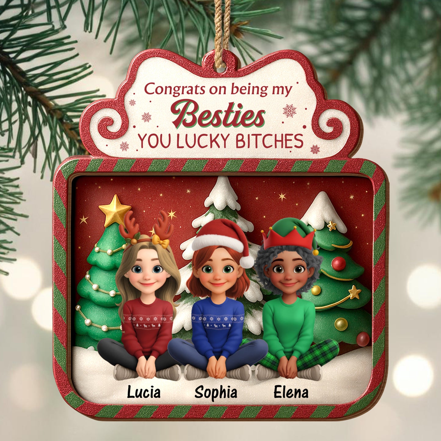 Congrats On Being My Besties With Christmas Trees And Santa Hats