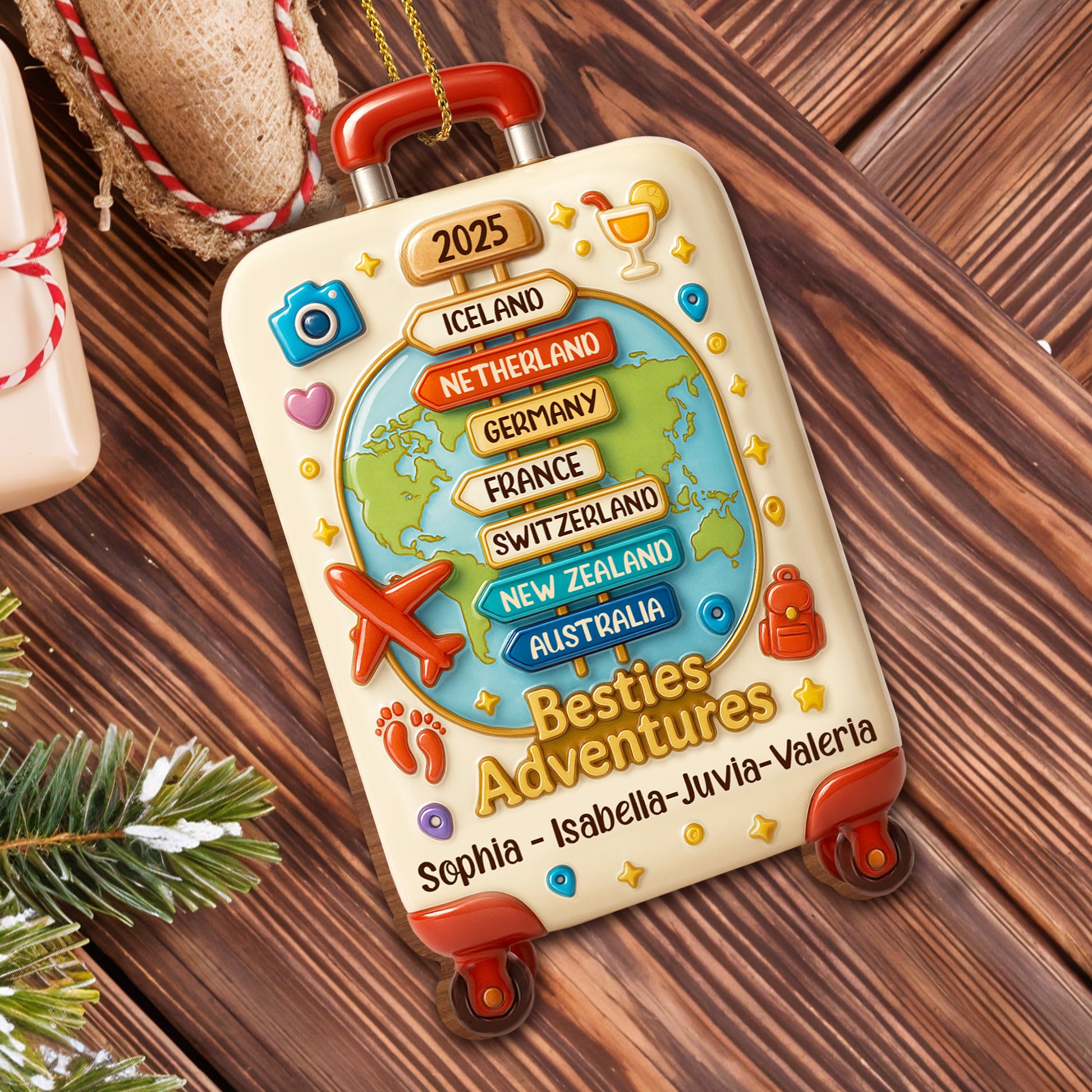 Besties Adventures World Map Luggage Ornament