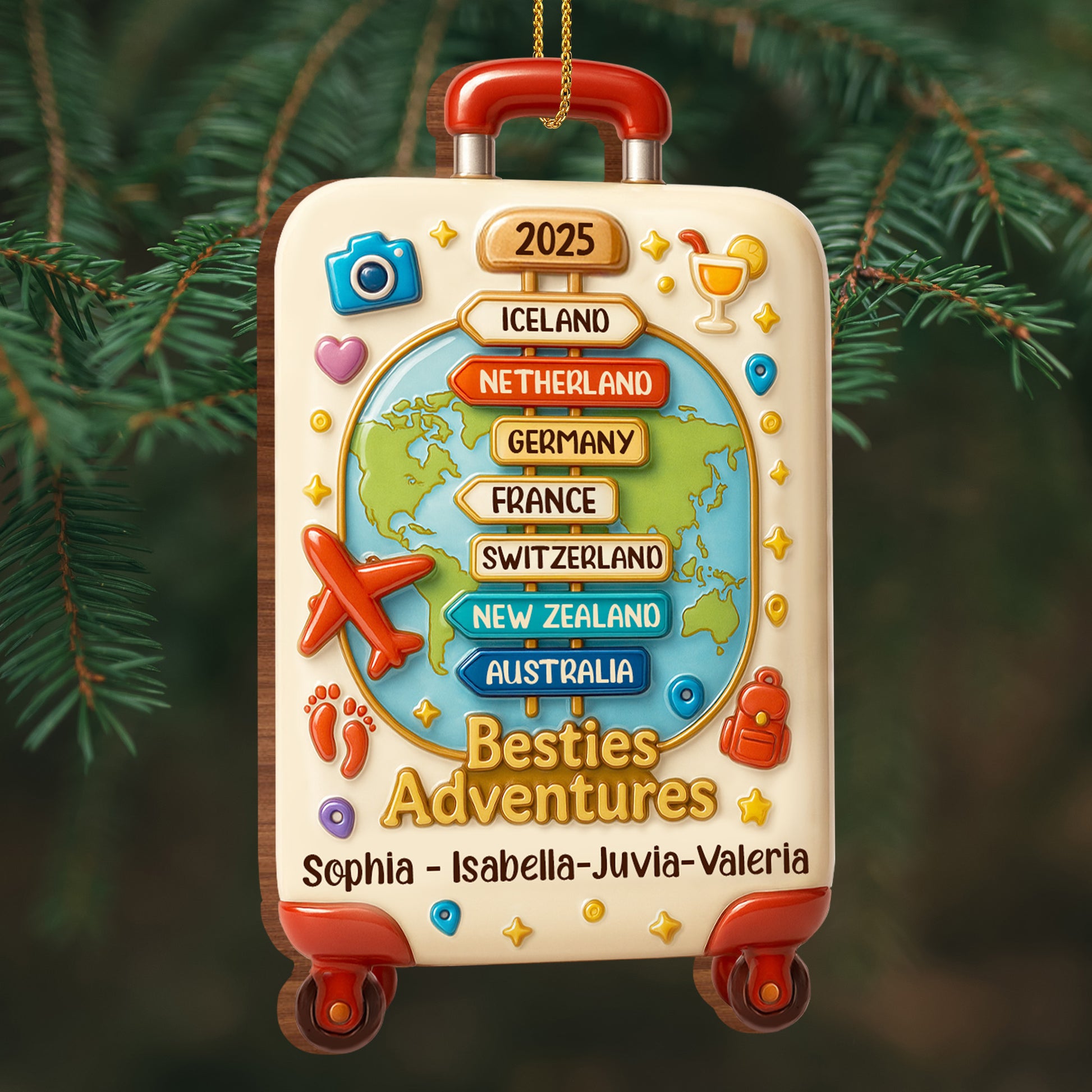 Besties Adventures World Map Luggage Ornament
