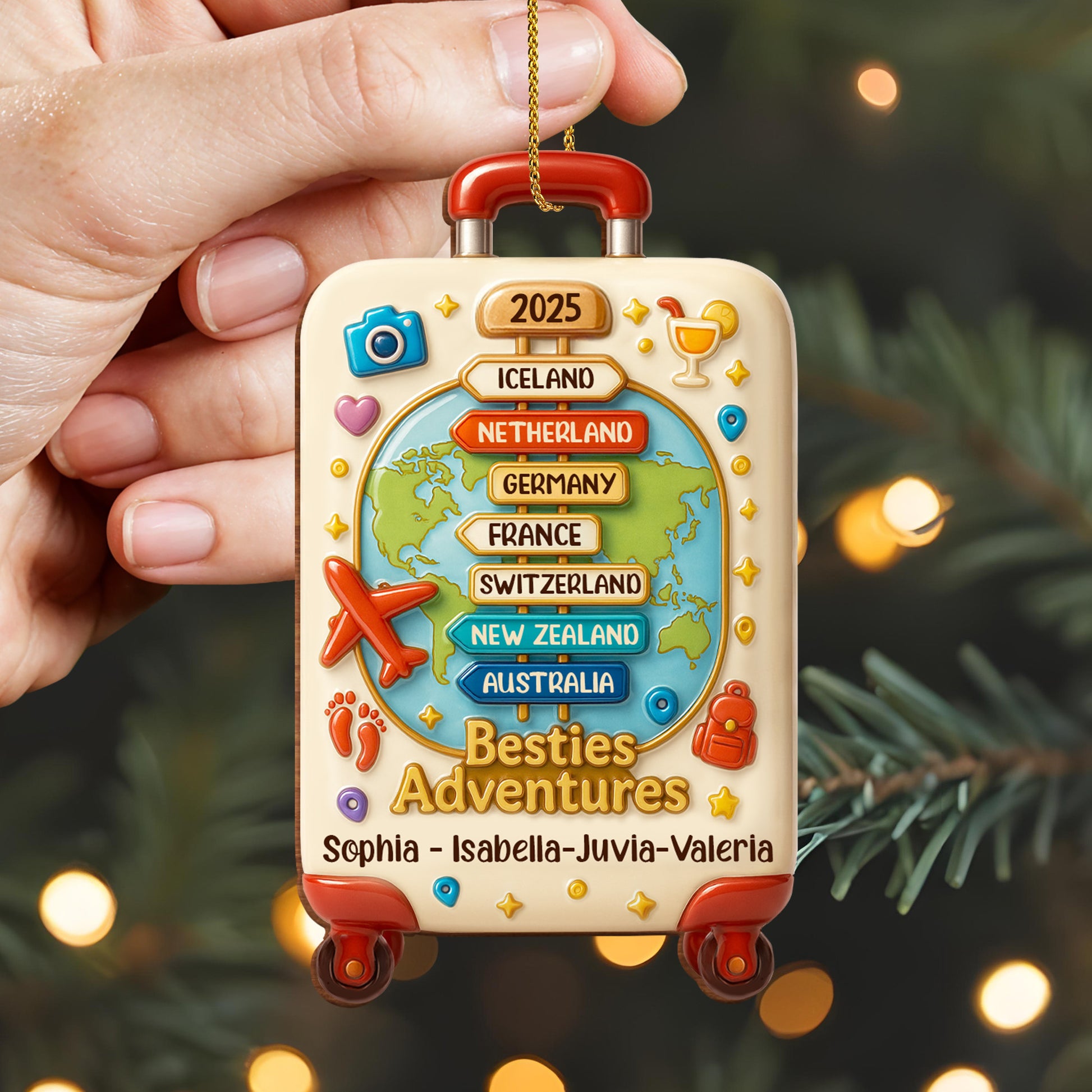 Besties Adventures World Map Luggage Ornament
