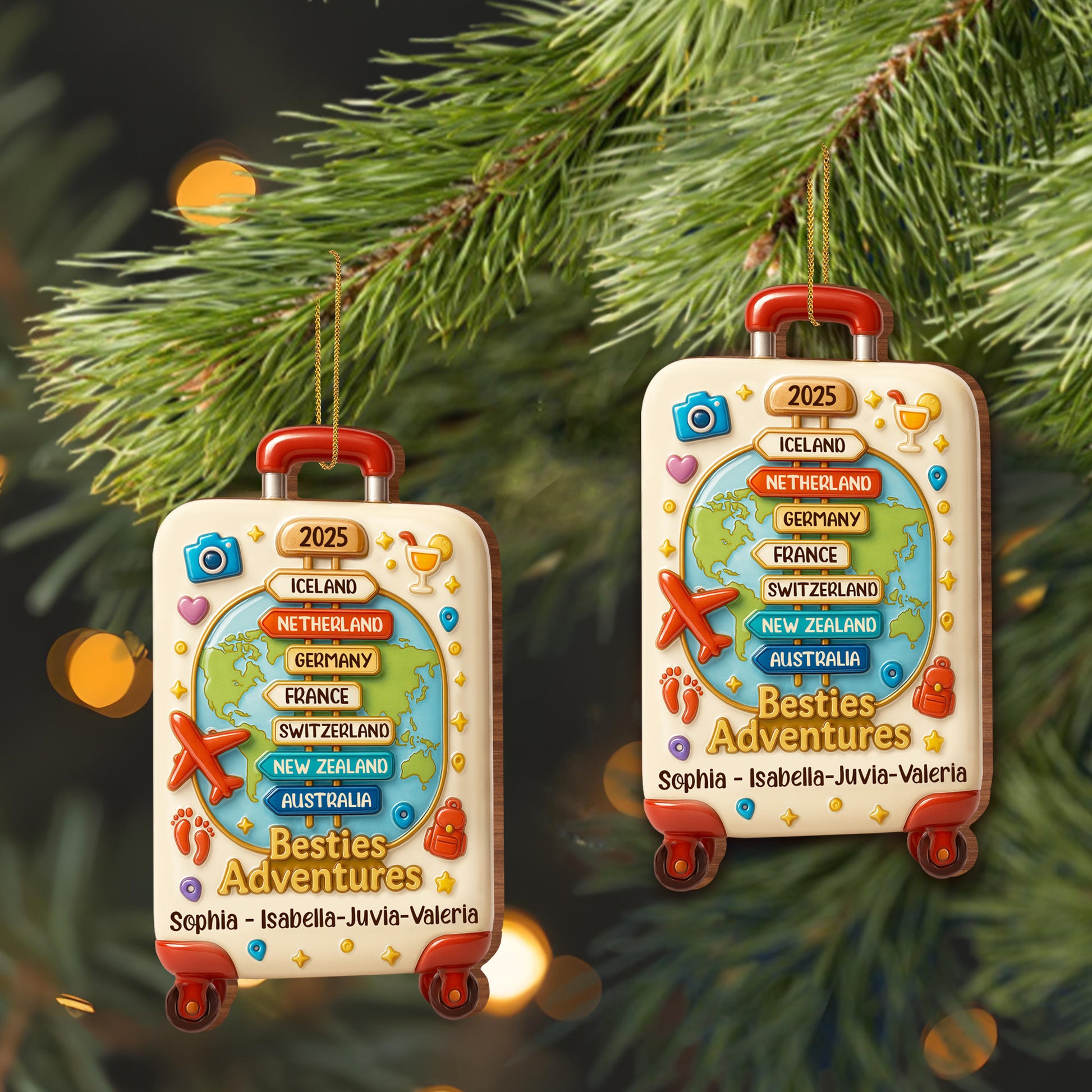 Besties Adventures World Map Luggage Ornament