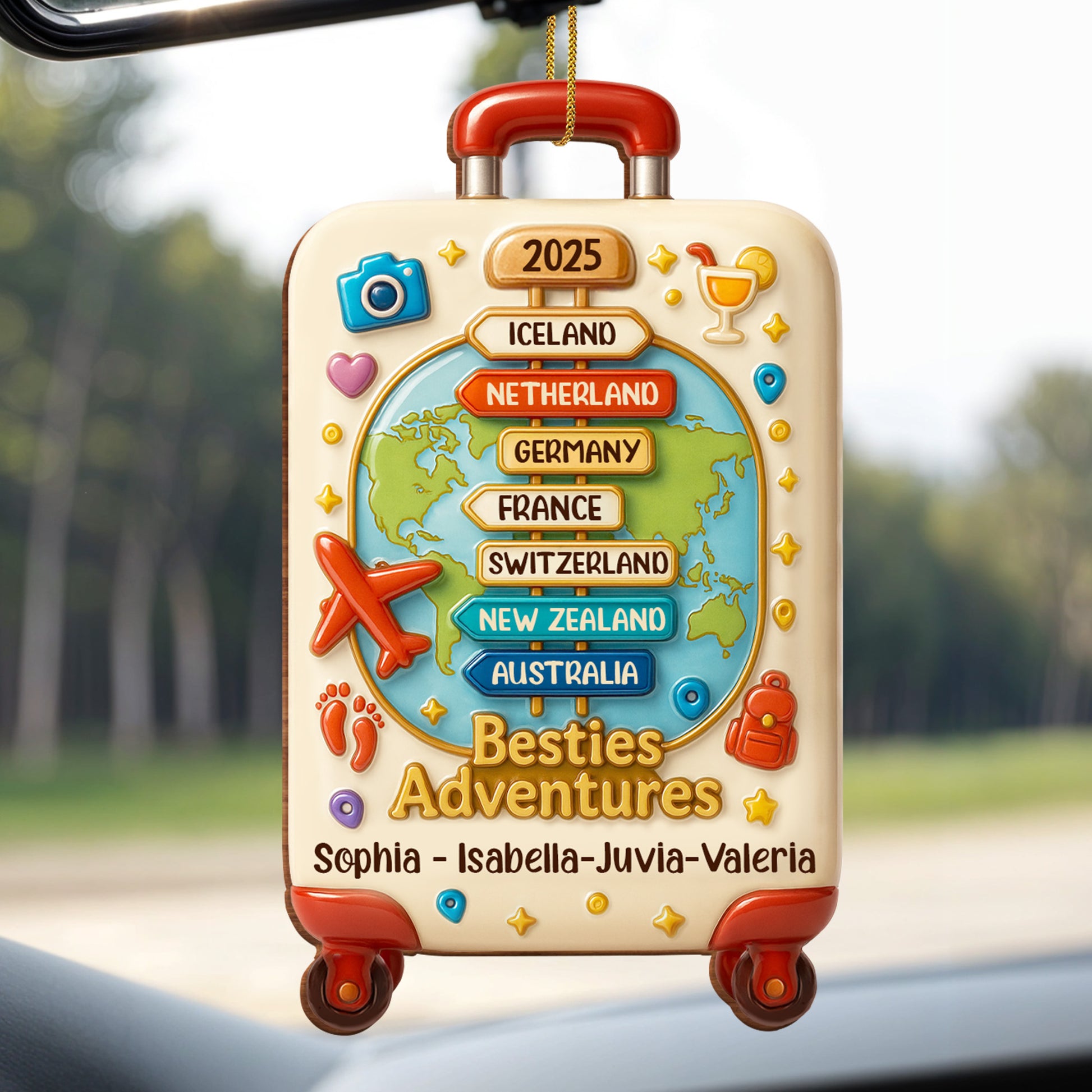 Besties Adventures World Map Luggage Ornament