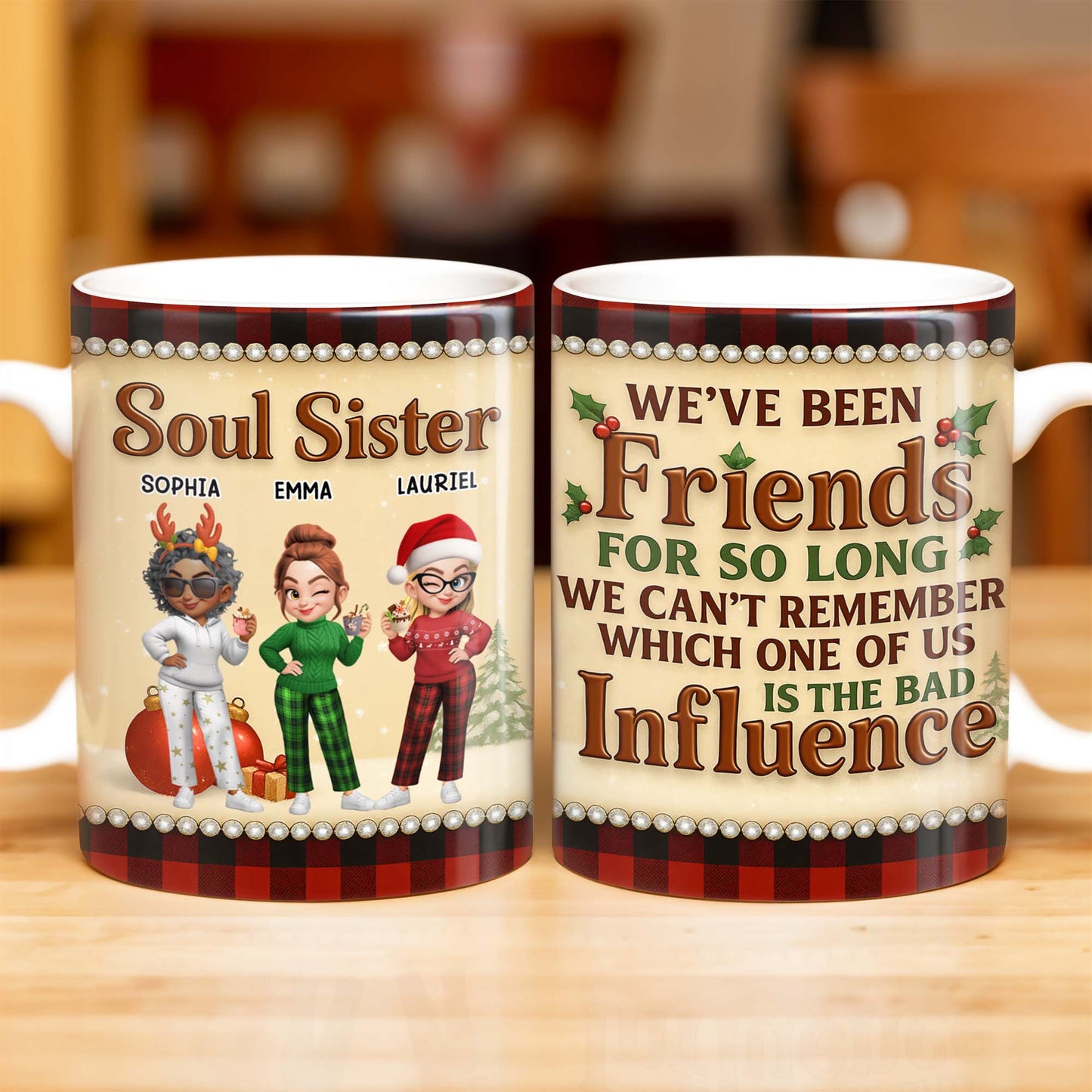We've Been Friends For So Long, Holly Berries, Plaid Mug