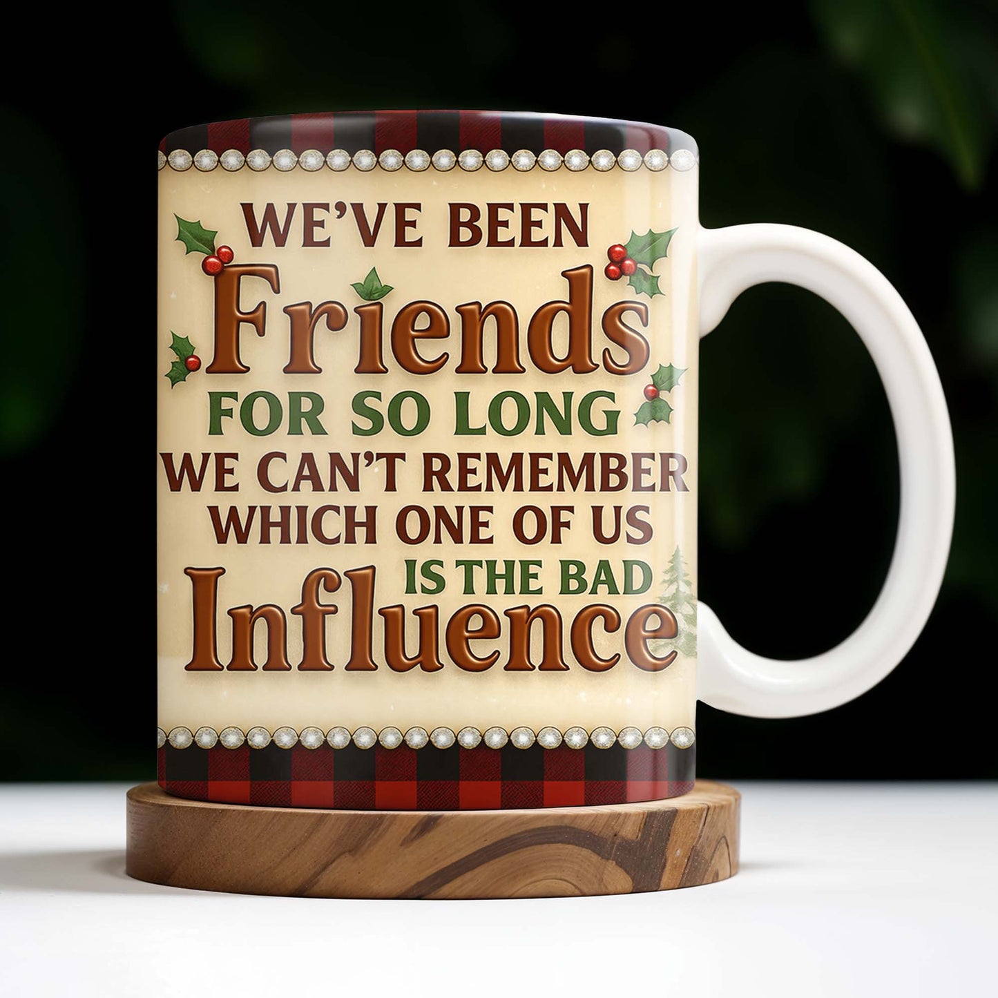 We've Been Friends For So Long, Holly Berries, Plaid Mug