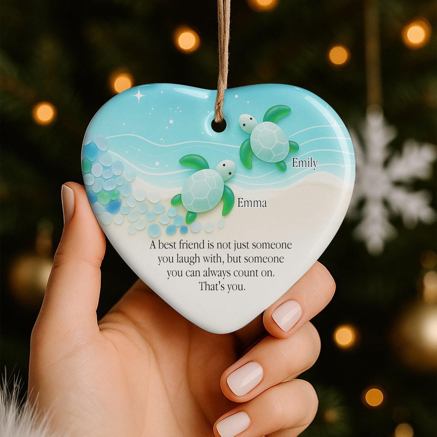 Thank You For Being Such Great Neighbors, Houses And Snowflakes - Personalized Custom Ceramic Ornament With Heart Shape - BST419_HCE