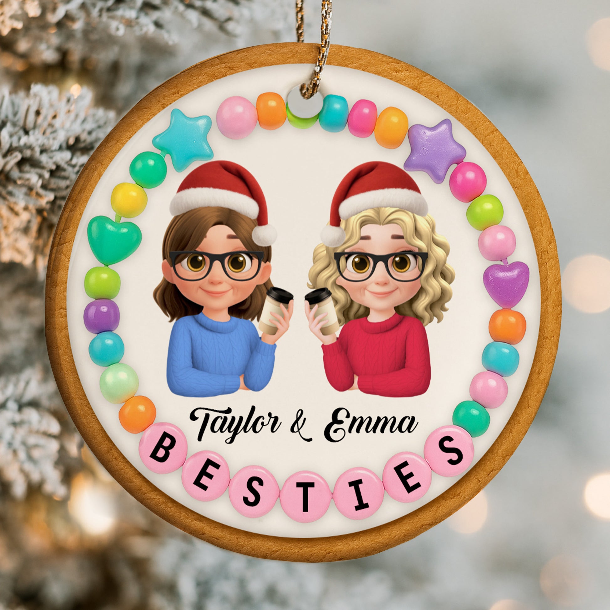 Besties With Santa Hats And Coffee Cups