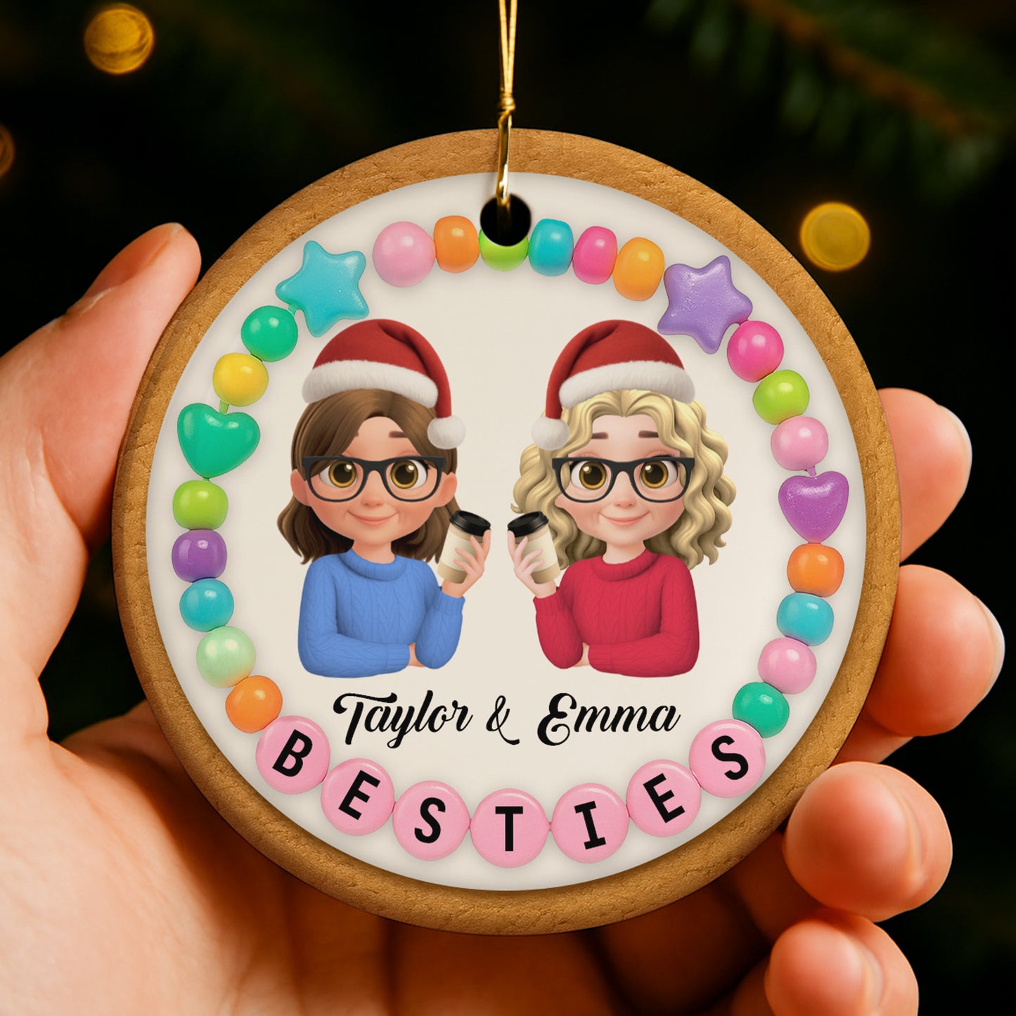 Besties With Santa Hats And Coffee Cups