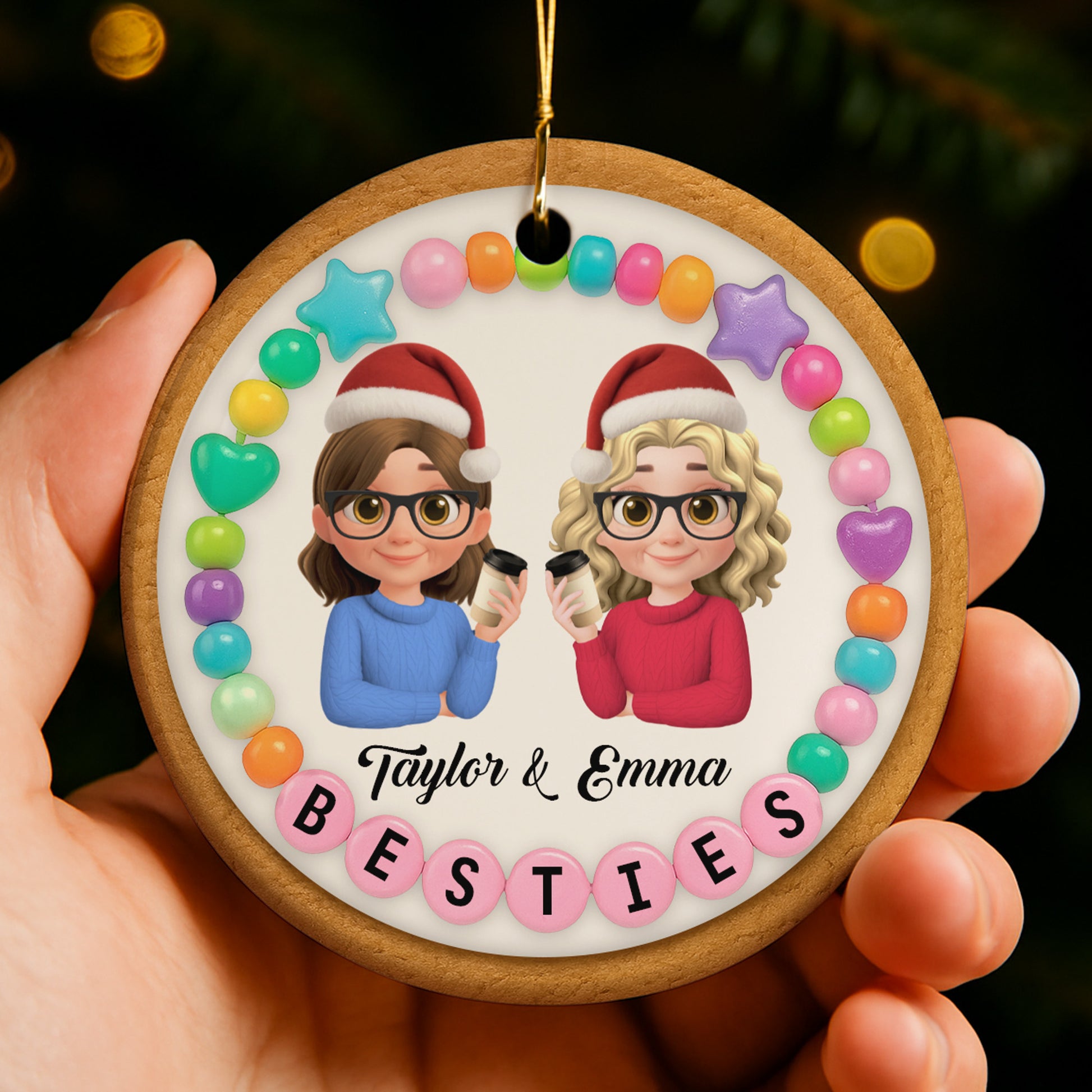 Besties With Santa Hats And Coffee Cups