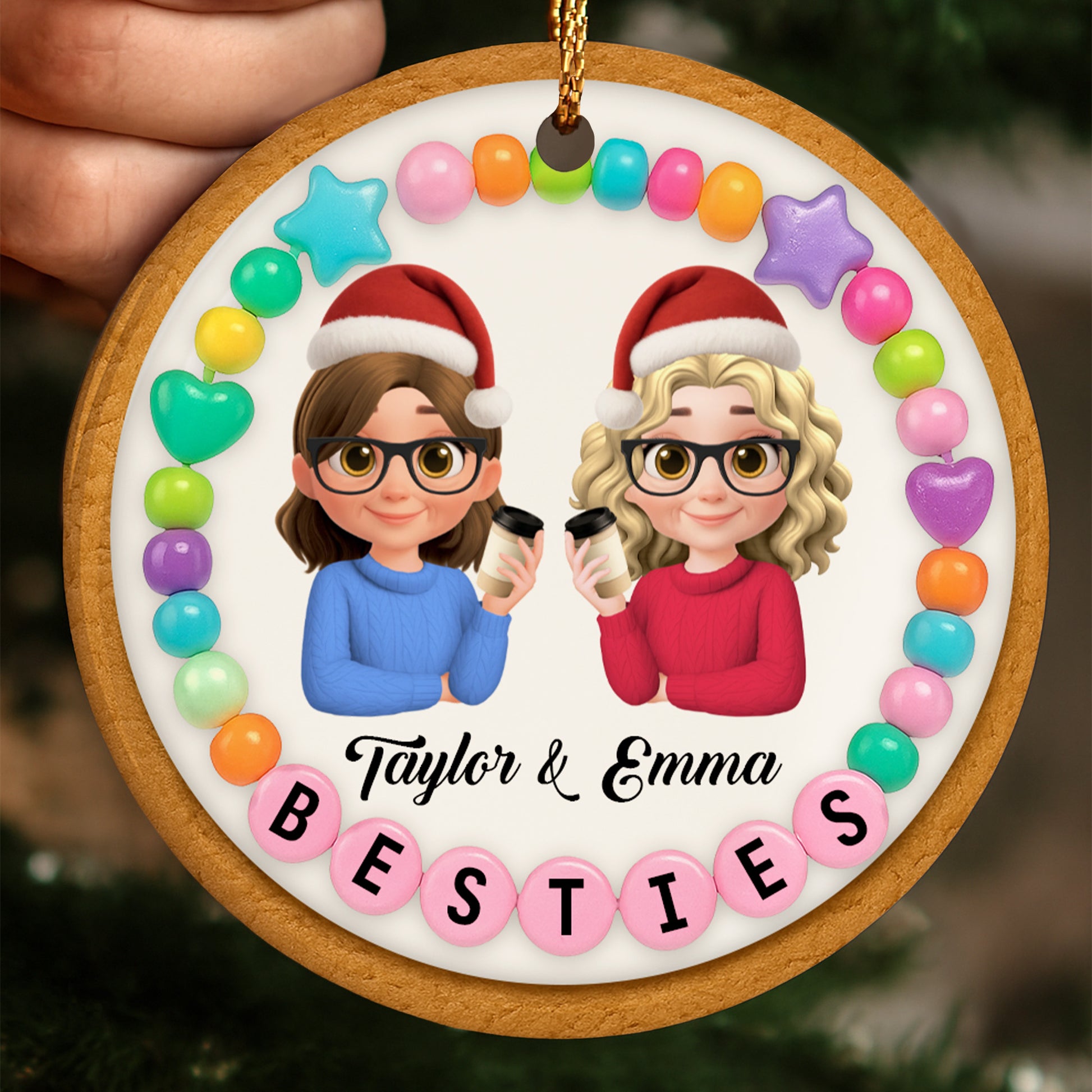 Besties With Santa Hats And Coffee Cups