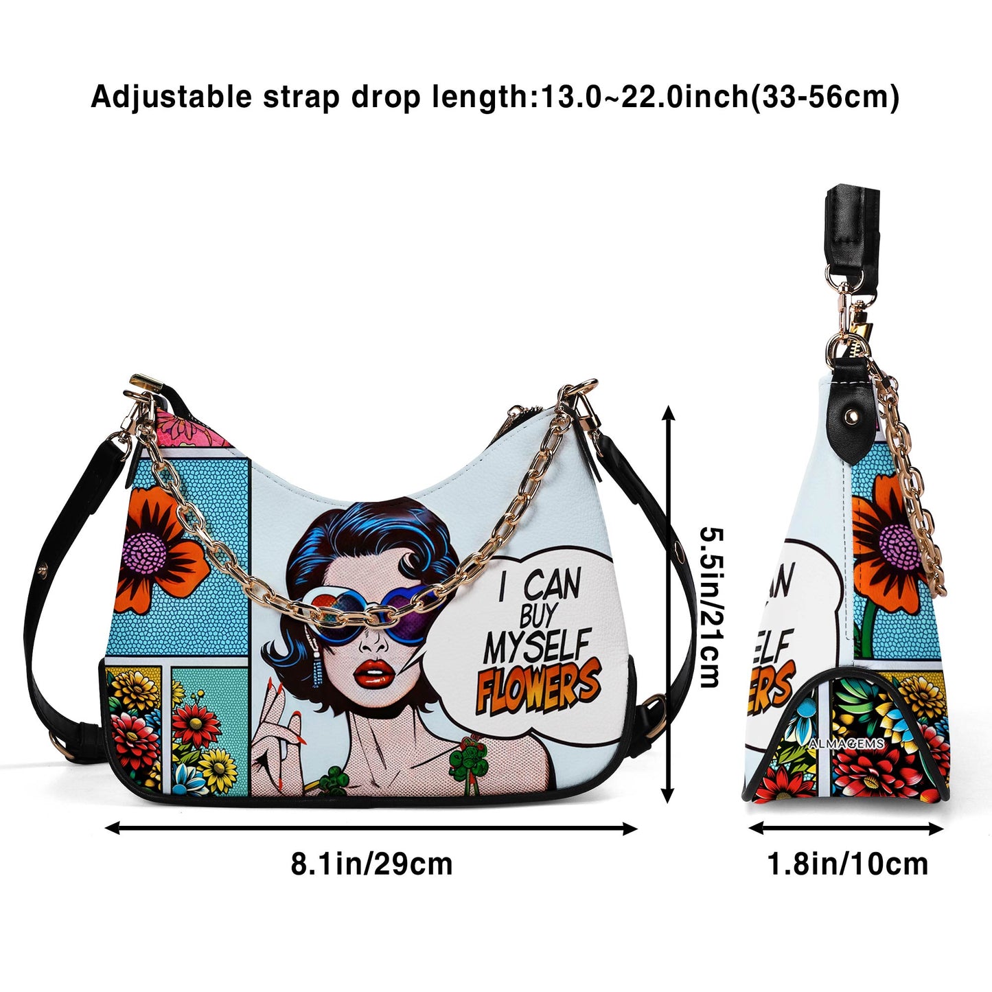 Puedo comprarme flores - Bolso bandolera con cadena personalizado - BUYFCH
