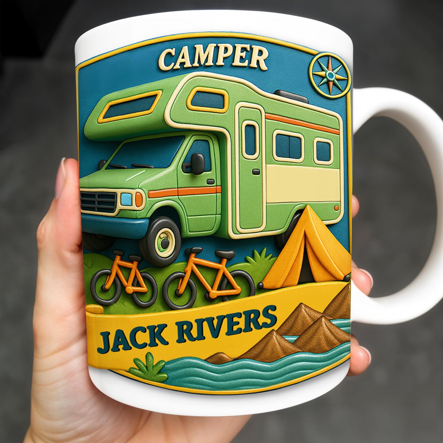 Camper, Tent, and Bicycles Design - Personalized Custom Coffee Mug - CAMP001_MG