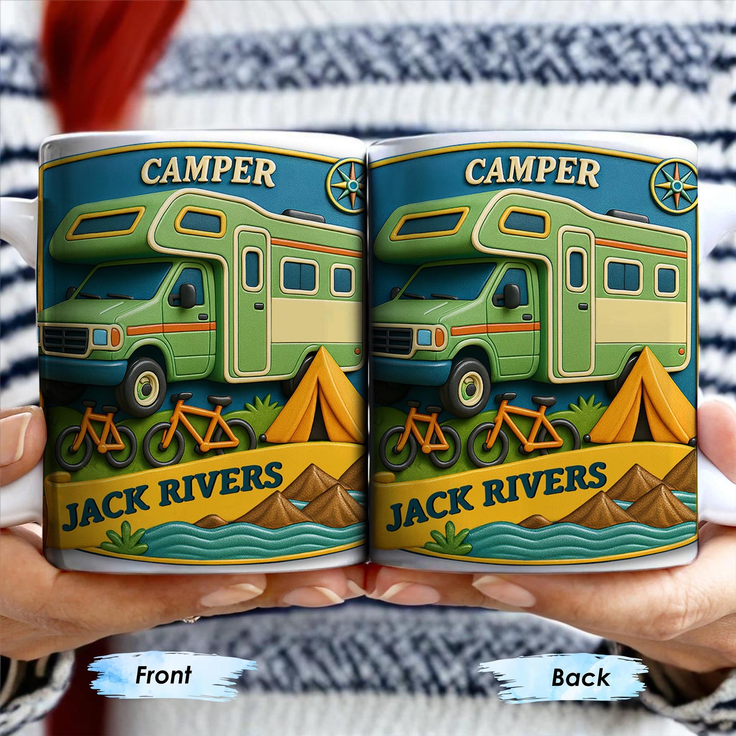 Camper, Tent, and Bicycles Design - Personalized Custom Coffee Mug - CAMP001_MG