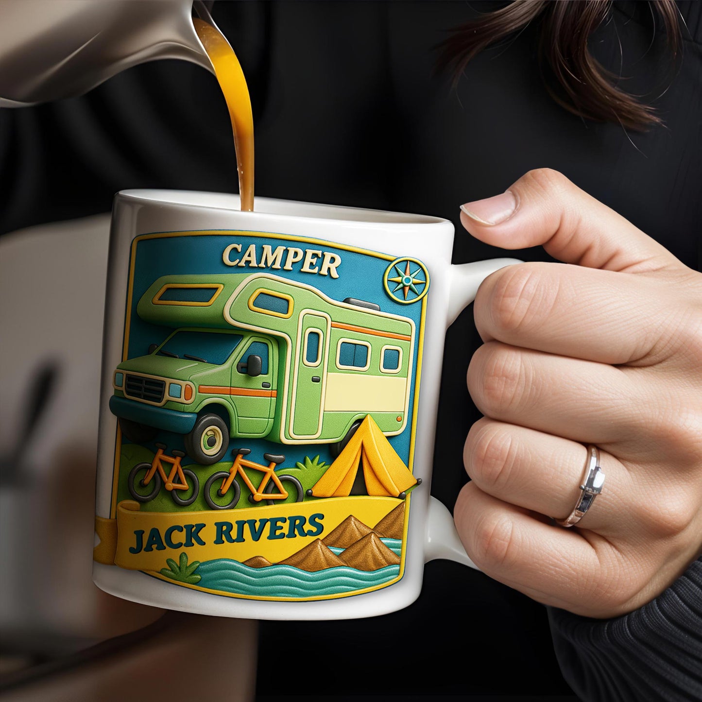 Camper, Tent, and Bicycles Design - Personalized Custom Coffee Mug - CAMP001_MG