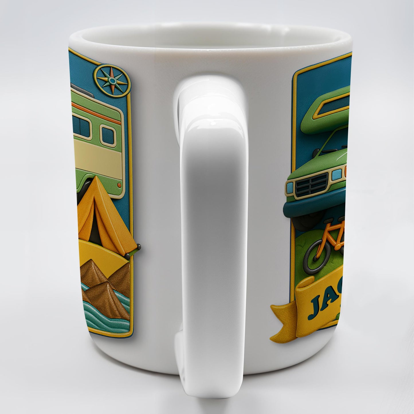 Camper, Tent, and Bicycles Design - Personalized Custom Coffee Mug - CAMP001_MG