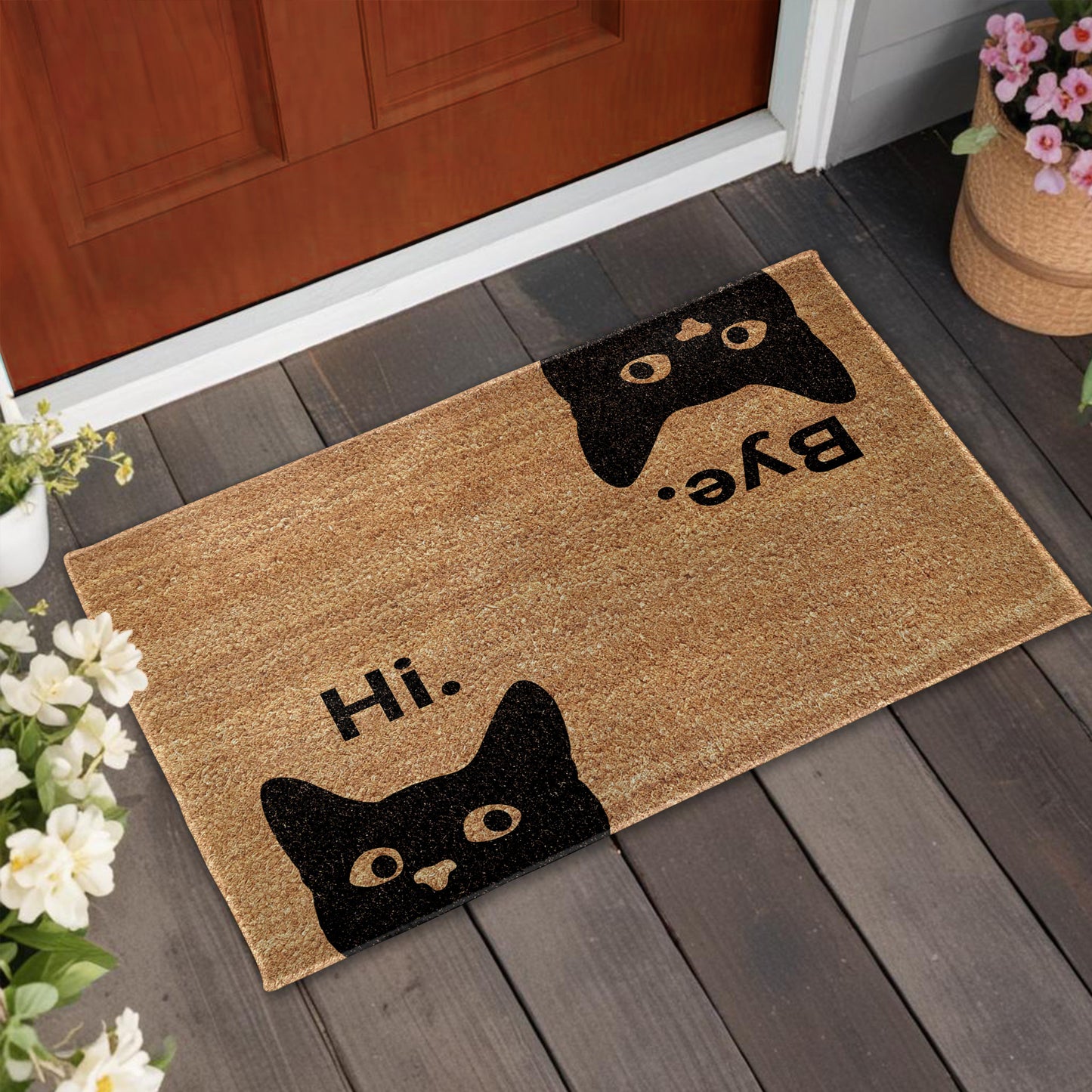 Hi Bark Funny Doormat With Cat And Dog Design