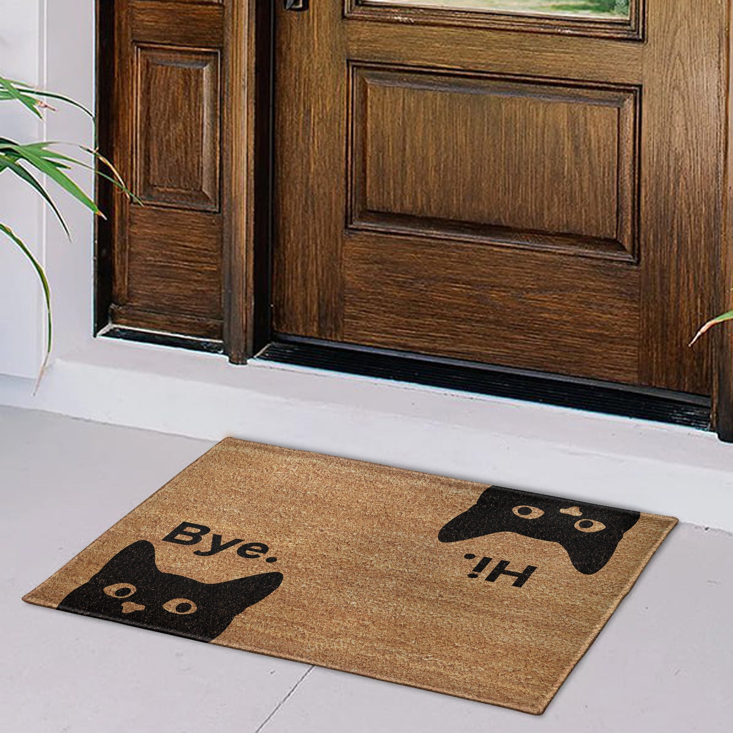 Hi Bark Funny Doormat With Cat And Dog Design