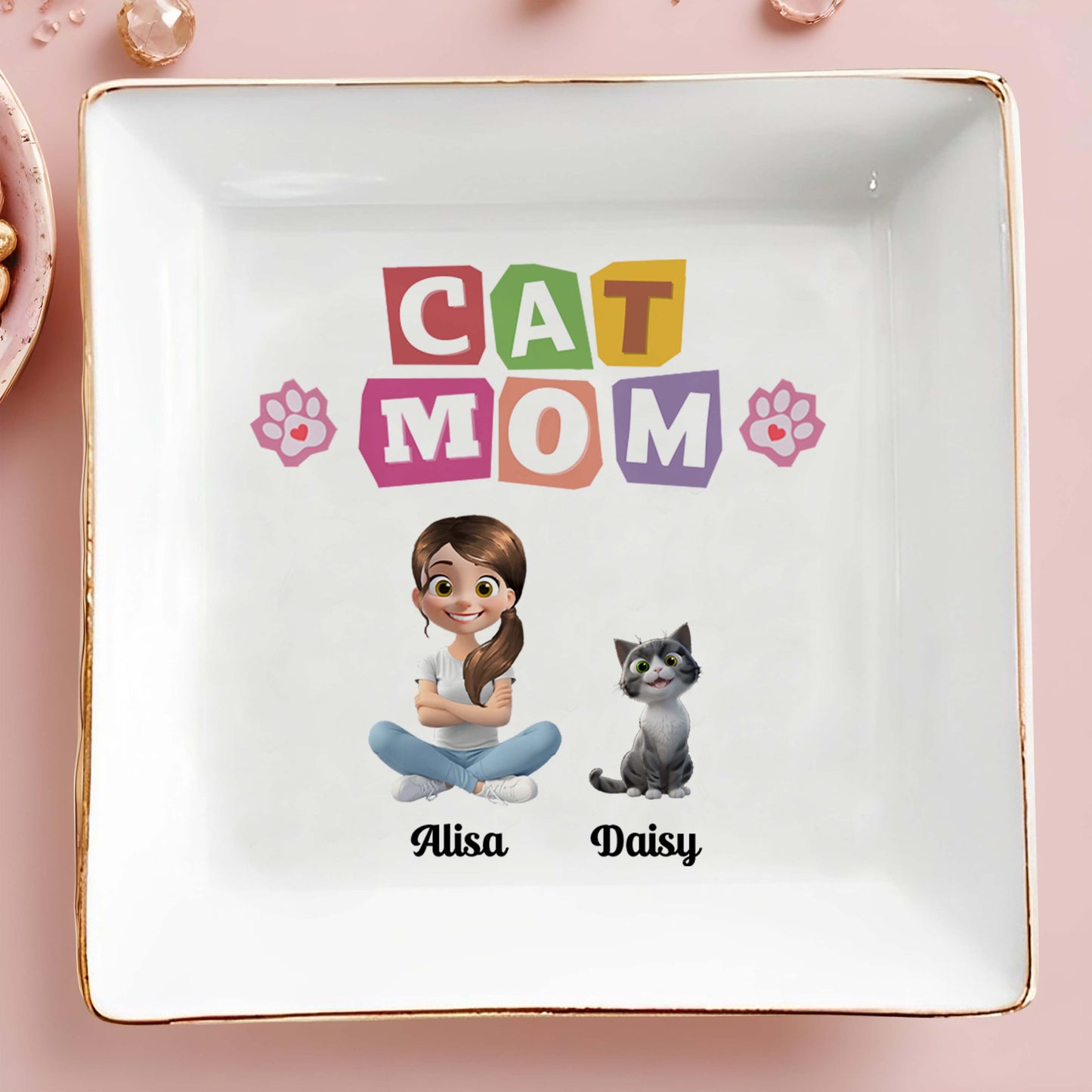 Cat Mom With Girl And Paw Prints