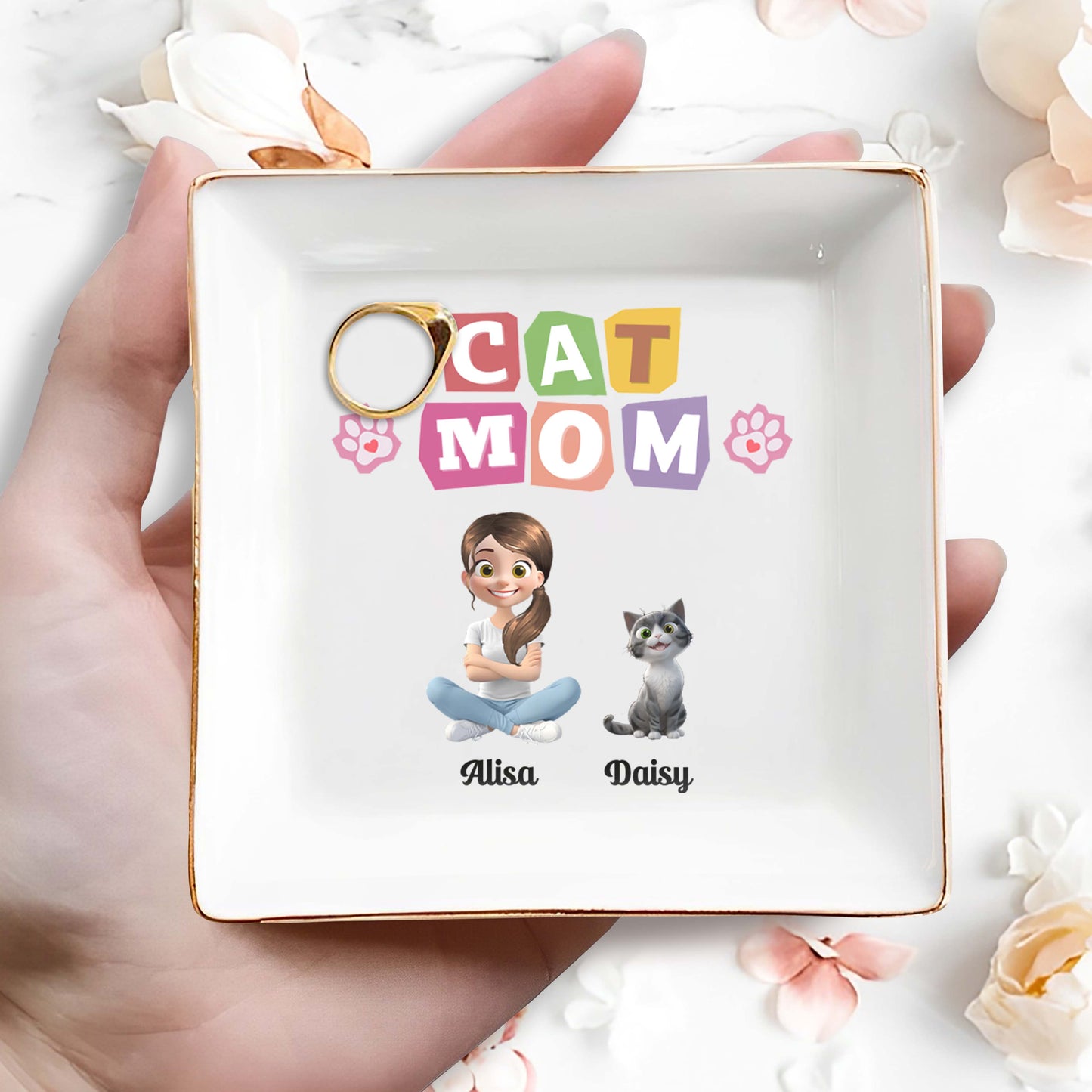 Cat Mom With Girl And Paw Prints