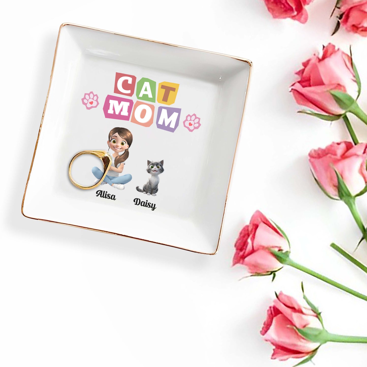 Cat Mom With Girl And Paw Prints
