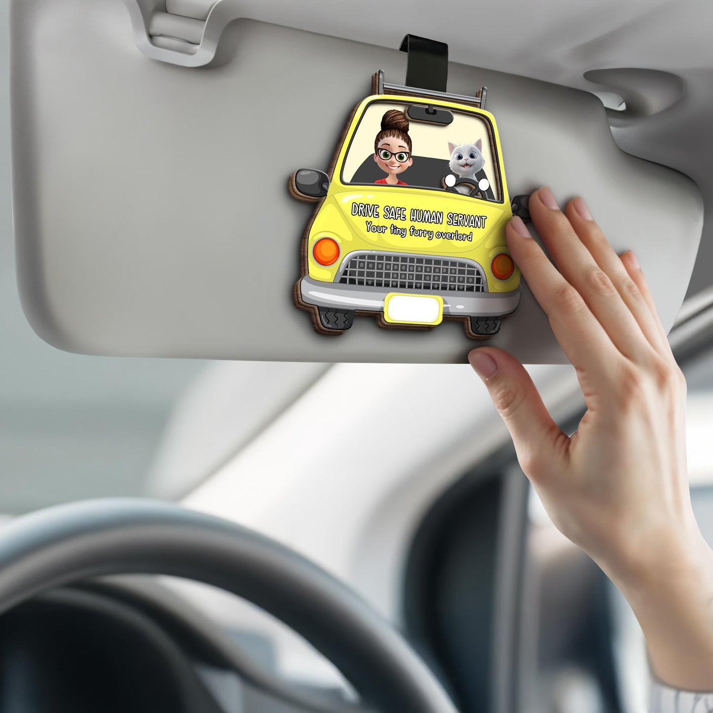 Drive Safe Human Servant Your Tiny Furry Overlord - Personalized Custom Shaped Car Visor Clip - CAT019_VIS