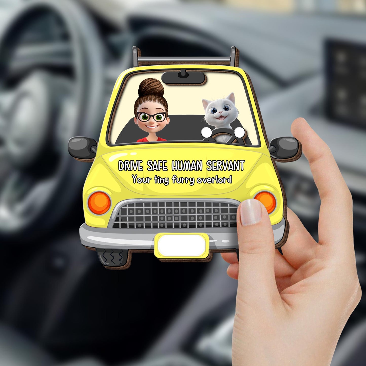 Drive Safe Human Servant Your Tiny Furry Overlord - Personalized Custom Shaped Car Visor Clip - CAT019_VIS