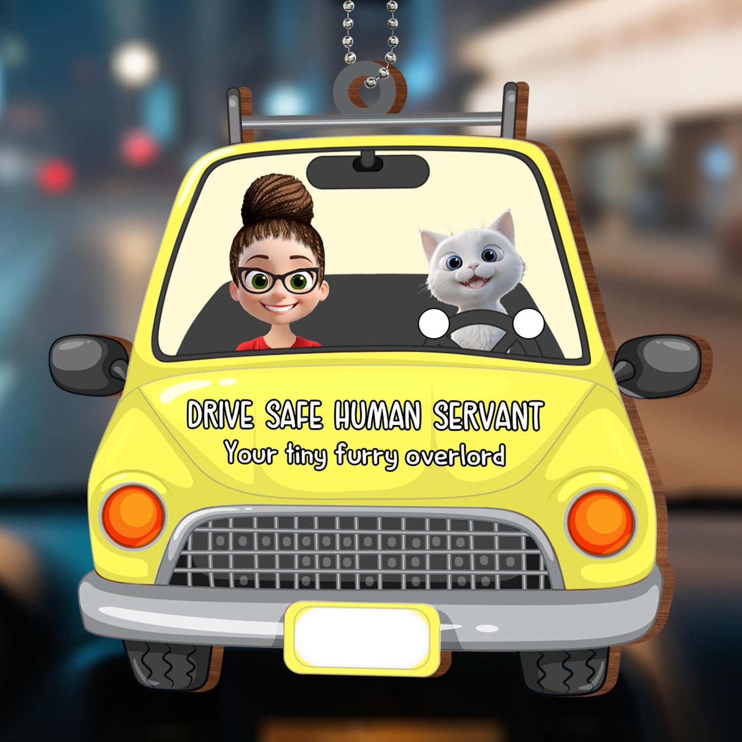 Drive Safe Human Servant Your Tiny Furry Overlord - Personalized Custom Wood Ornament, Car Hanging Ornament - CAT019_WCA