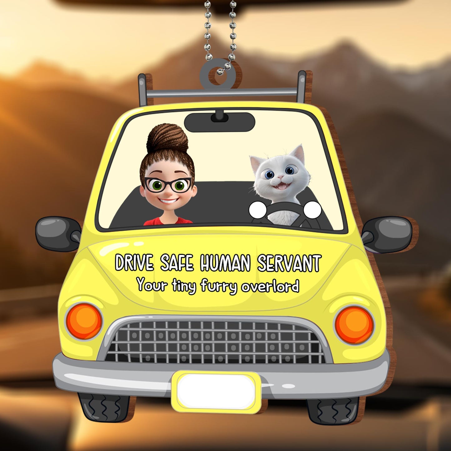 Drive Safe Human Servant Your Tiny Furry Overlord - Personalized Custom Wood Ornament, Car Hanging Ornament - CAT019_WCA