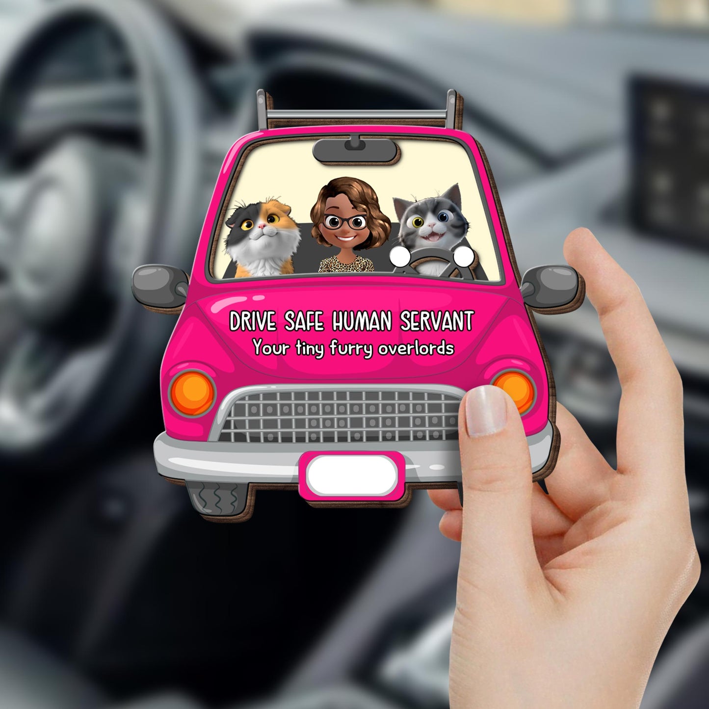 Drive Safe Human Servant, Your Tiny Furry Overlords - Personalized Custom Shaped Car Visor Clip - CAT021_VIS