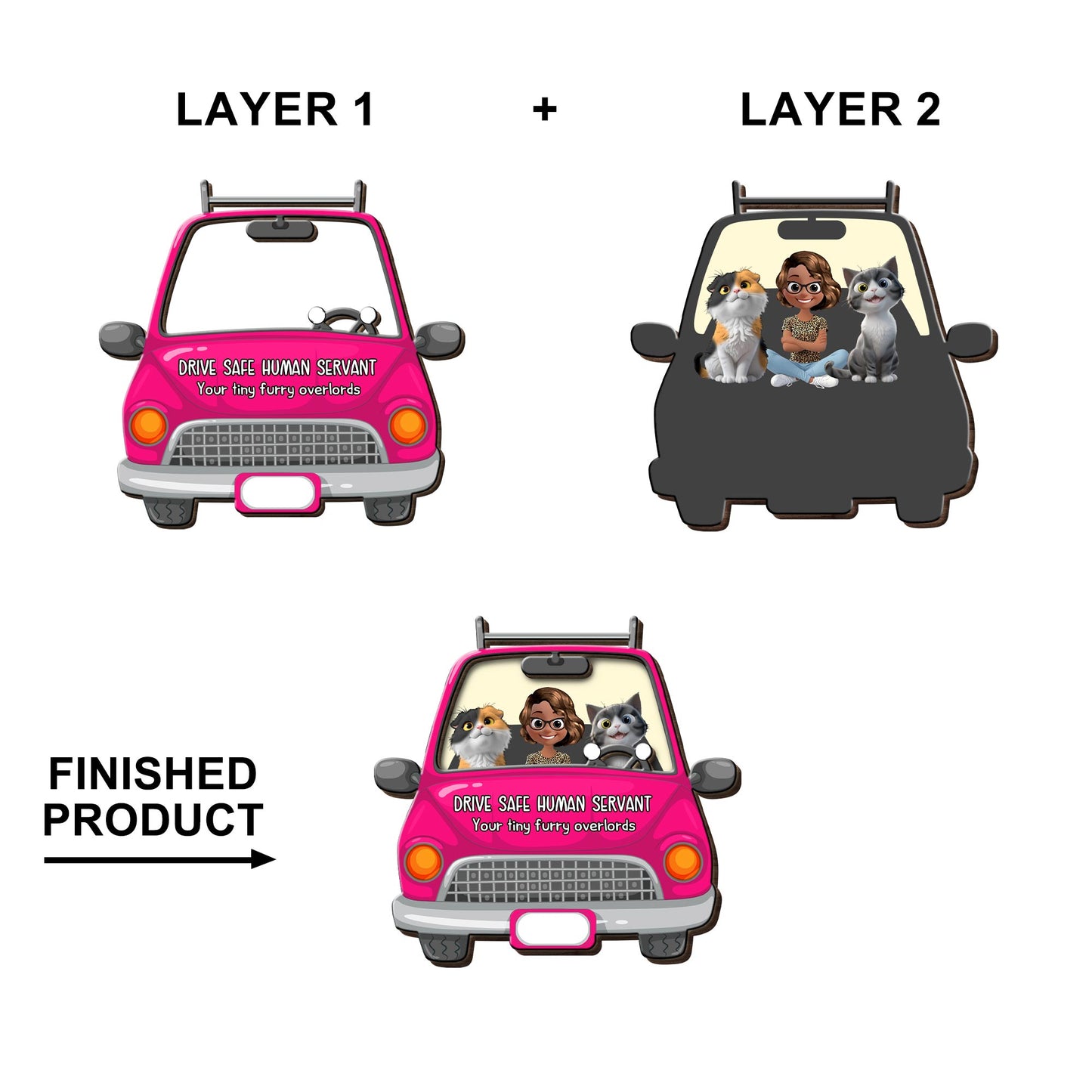 Drive Safe Human Servant, Your Tiny Furry Overlords - Personalized Custom Shaped Car Visor Clip - CAT021_VIS