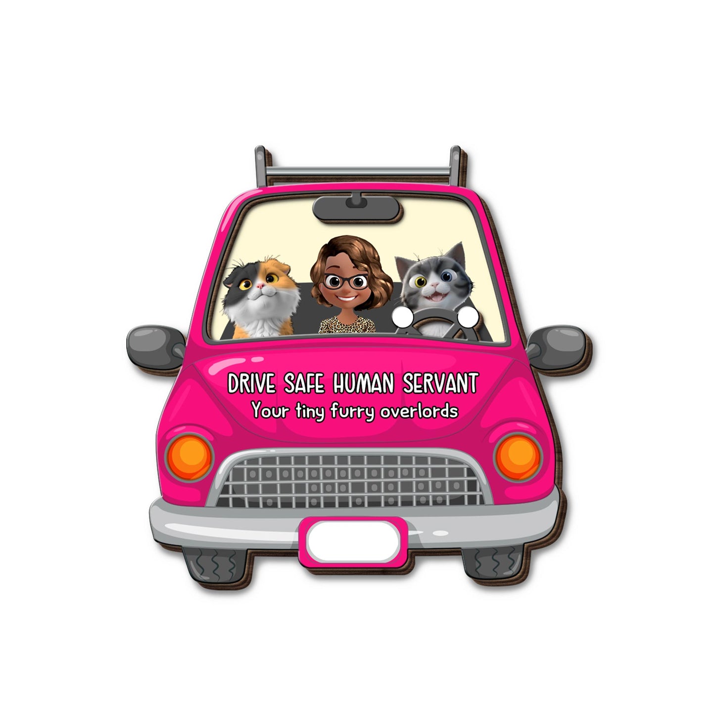 Drive Safe Human Servant, Your Tiny Furry Overlords - Personalized Custom Shaped Car Visor Clip - CAT021_VIS