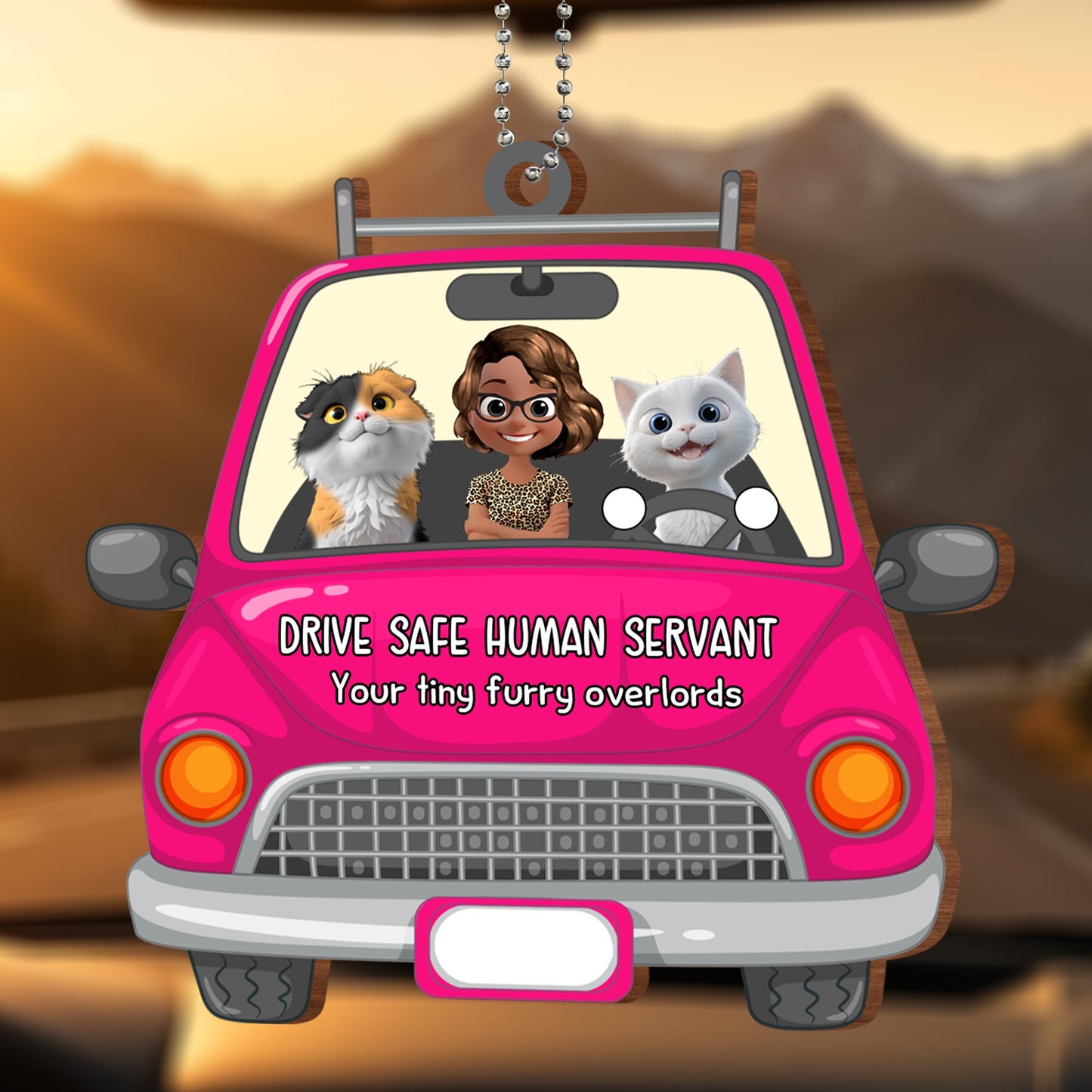 Drive Safe Human Servant, Your Tiny Furry Overlords - Personalized Custom Wood Ornament, Car Hanging Ornament - CAT021_WCA