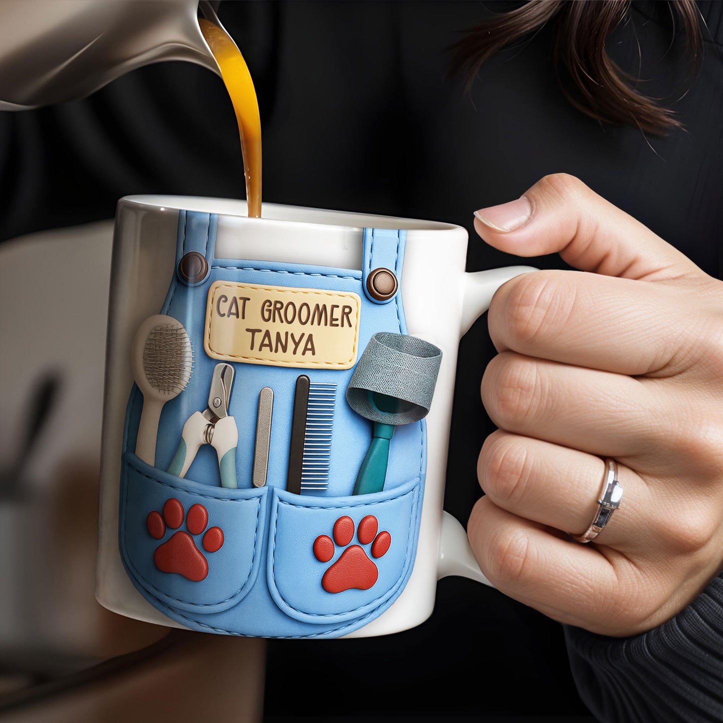 Customizable Cat Groomer Gear Design With Paw Prints And Tools