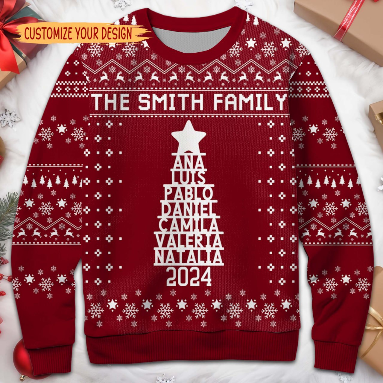 Célébrez la chaleur avec un pull familial festif - Sweat-shirt moche personnalisé, pull unisexe en laine - FAM104_TWS