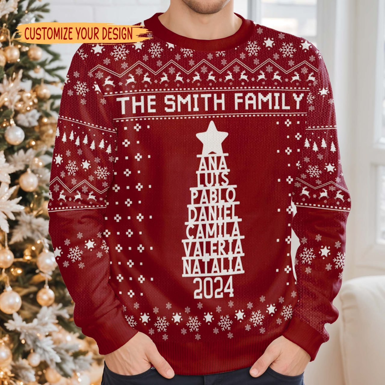 Célébrez la chaleur avec un pull familial festif - Sweat-shirt moche personnalisé, pull unisexe en laine - FAM104_TWS