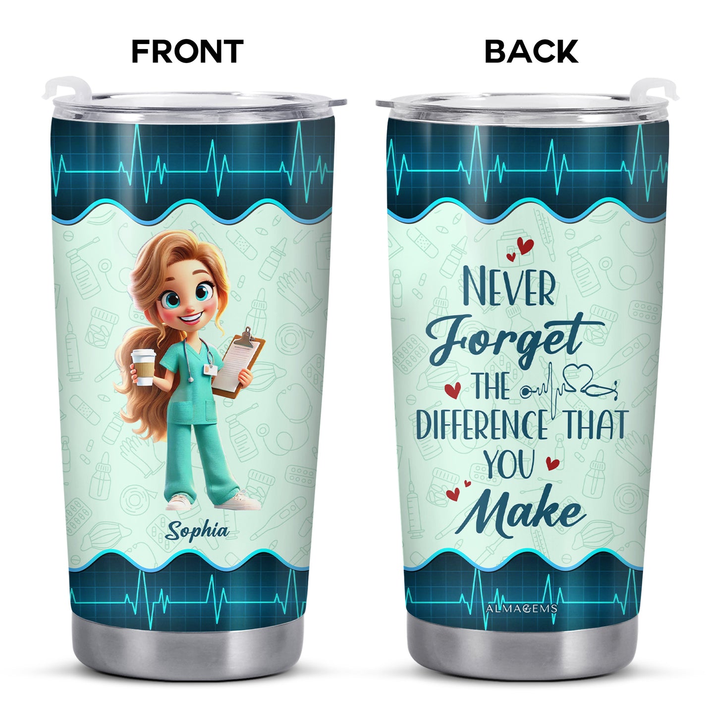 Never Forget The Difference You Make Nurse Tumbler - Personalized Custom Stainless Steel Tumbler 20oz 30oz - COL014_TB