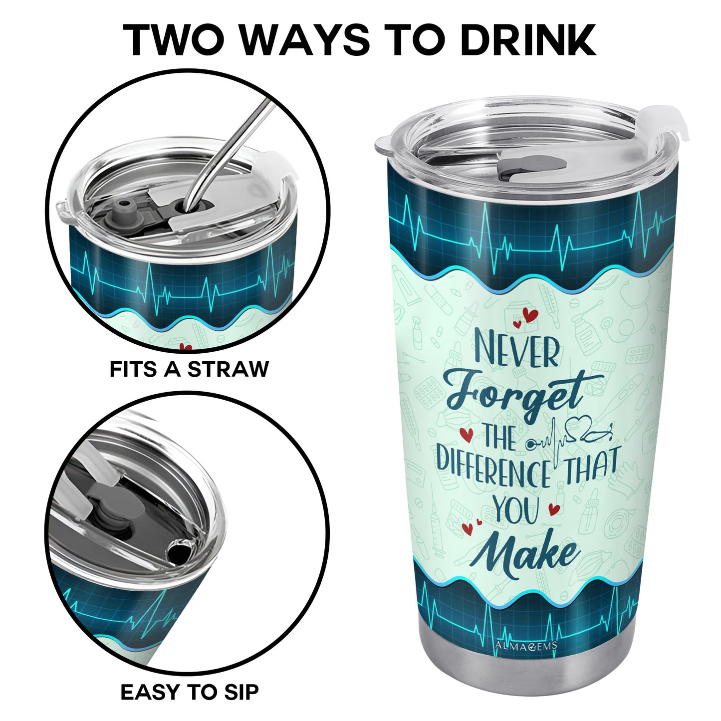 Never Forget The Difference You Make Nurse Tumbler - Personalized Custom Stainless Steel Tumbler 20oz 30oz - COL014_TB