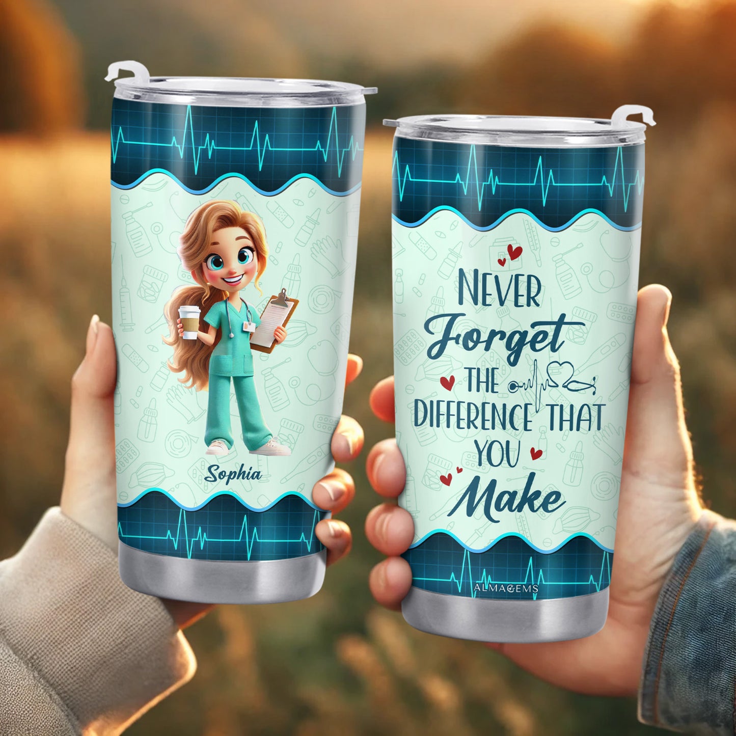 Never Forget The Difference You Make Nurse Tumbler - Personalized Custom Stainless Steel Tumbler 20oz 30oz - COL014_TB