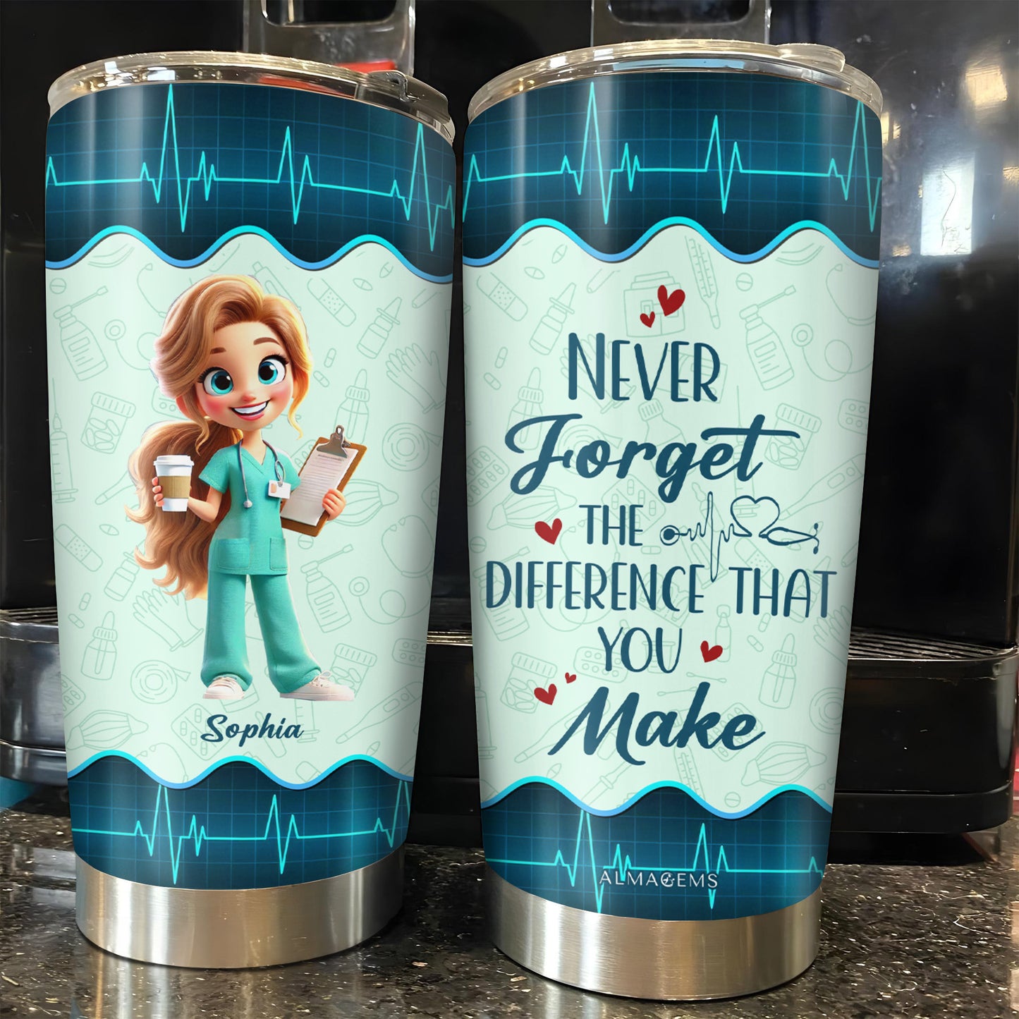 Never Forget The Difference You Make Nurse Tumbler - Personalized Custom Stainless Steel Tumbler 20oz 30oz - COL014_TB